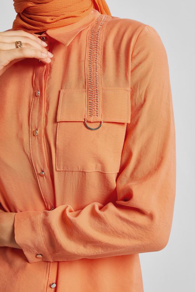 Vêtements hijab ORANGE TUNIQUE COL CHEMISE 45623 - ALVİNA