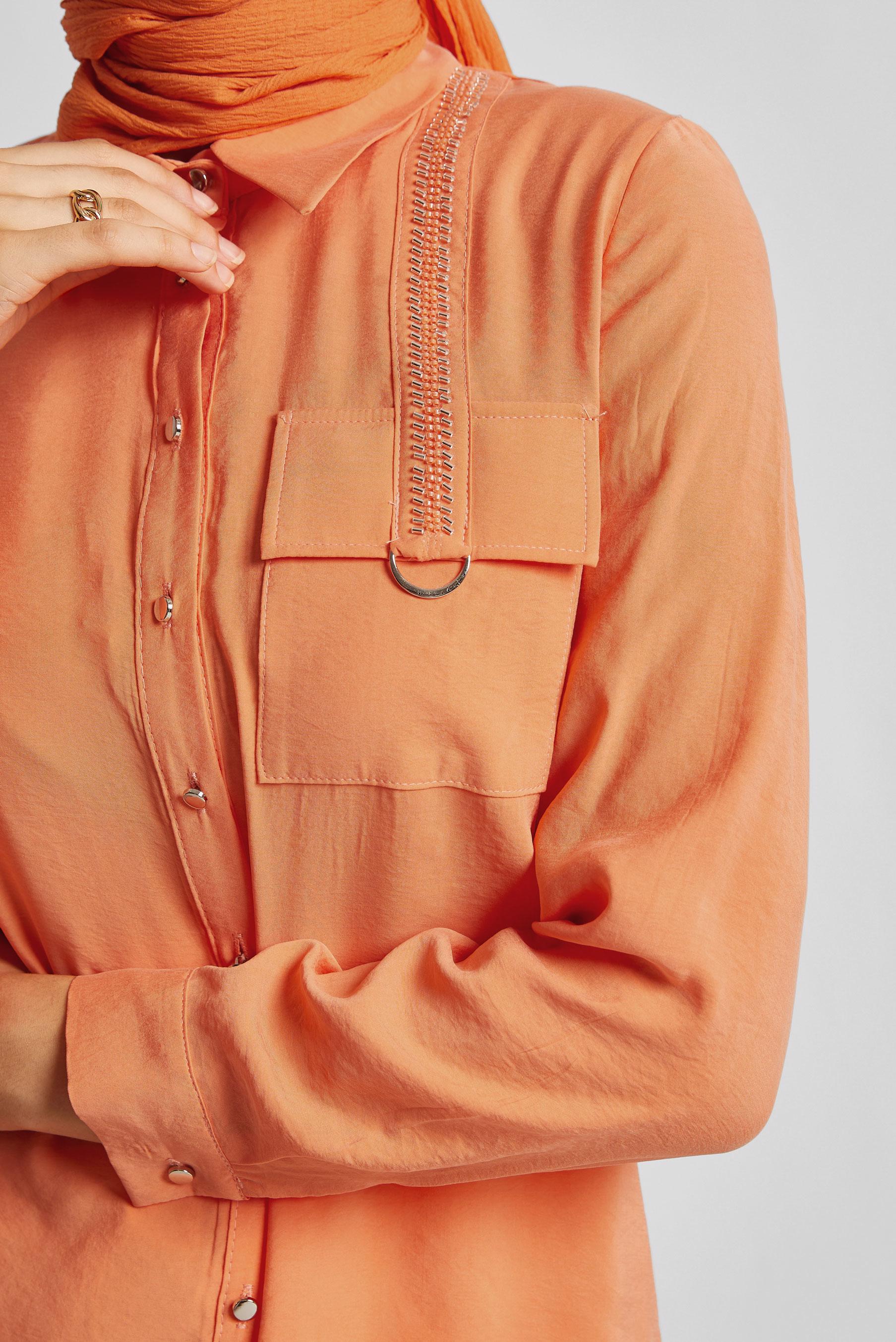 Vêtements hijab ORANGE TUNIQUE COL CHEMISE 45623