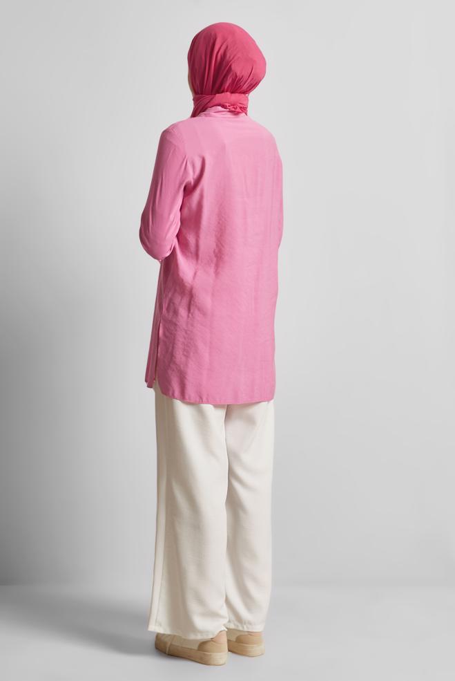 Tesettür giyim PEMBE GÖMLEK YAKA TUNİK 45623 - ALVİNA