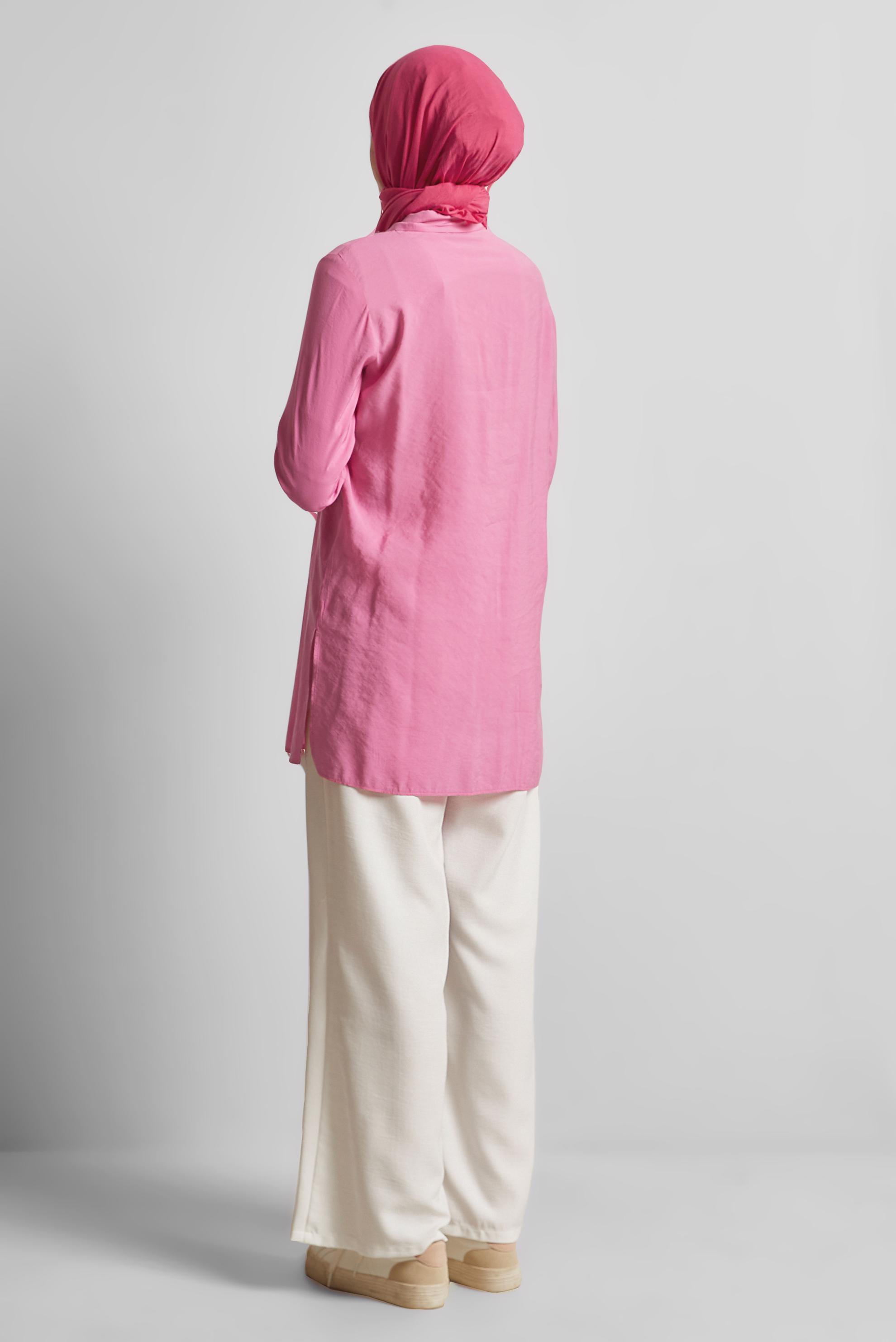 Tesettür giyim PEMBE GÖMLEK YAKA TUNİK 45623