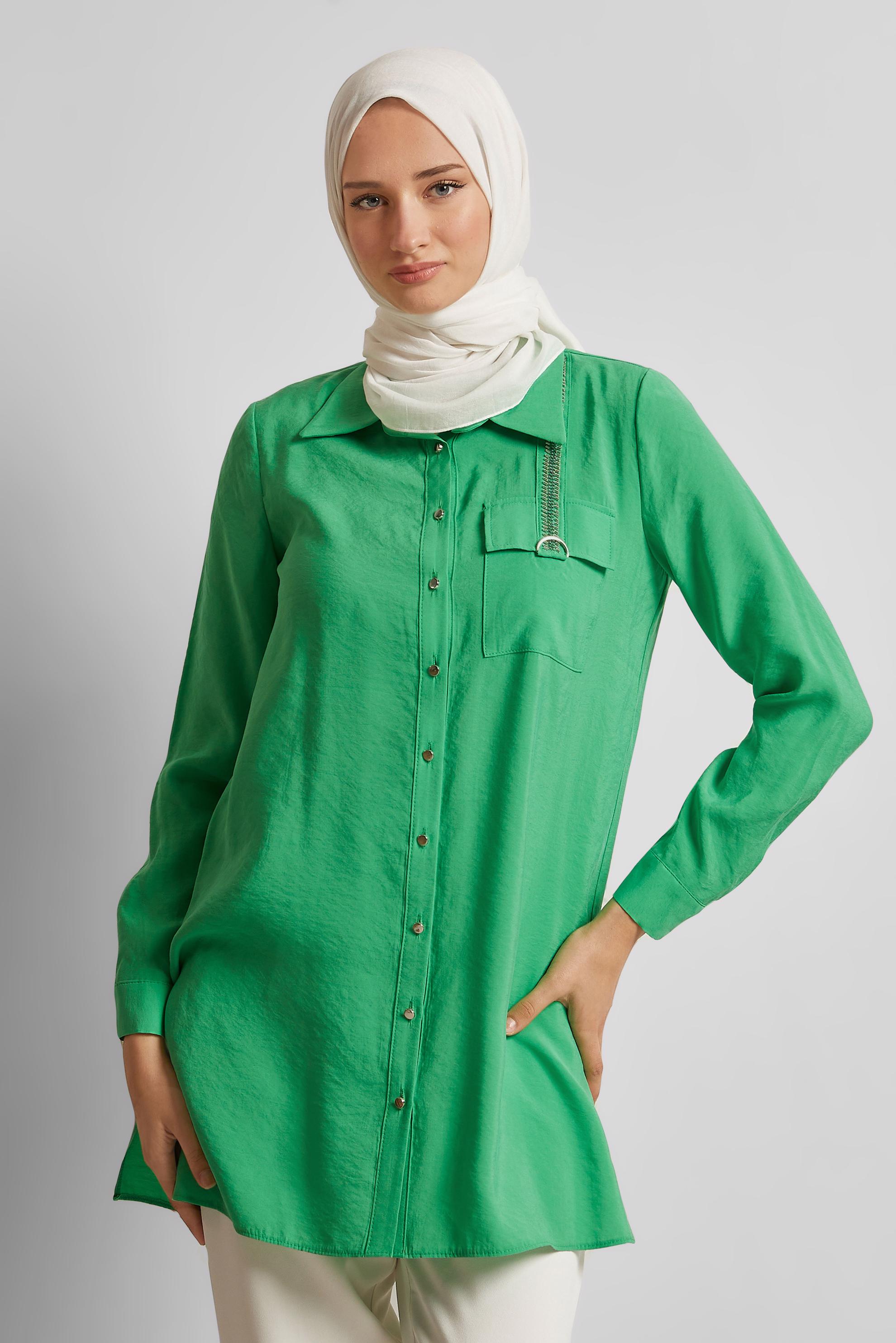 Vêtements hijab VERT TUNIQUE COL CHEMISE 45623
