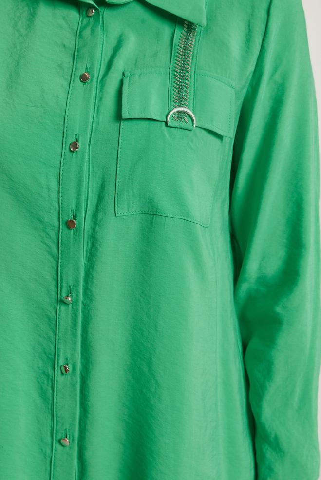 Vêtements hijab VERT TUNIQUE COL CHEMISE 45623 - ALVİNA