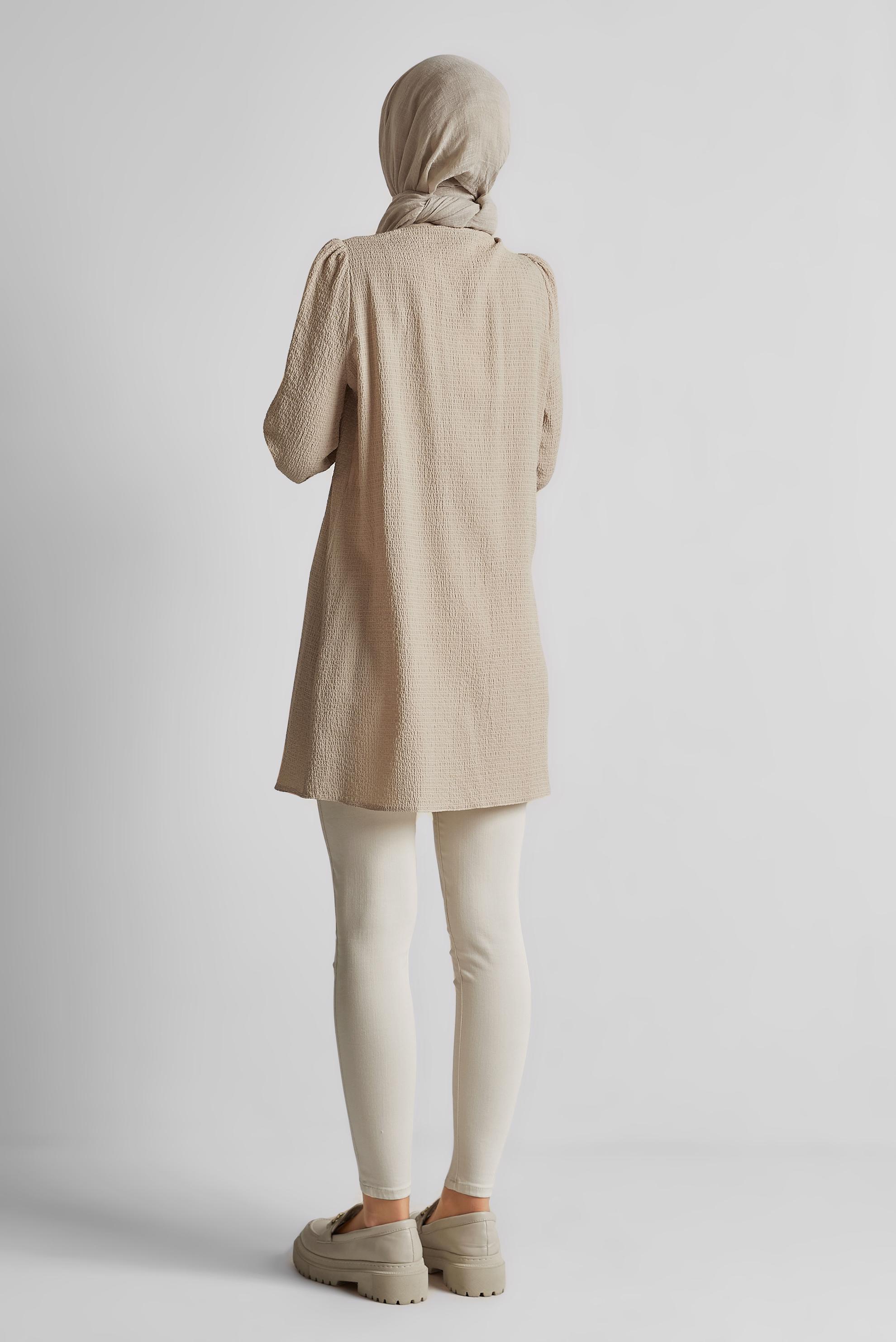 Tesettür giyim BEJ YAKASI BAĞLAMALI TUNİK 45625