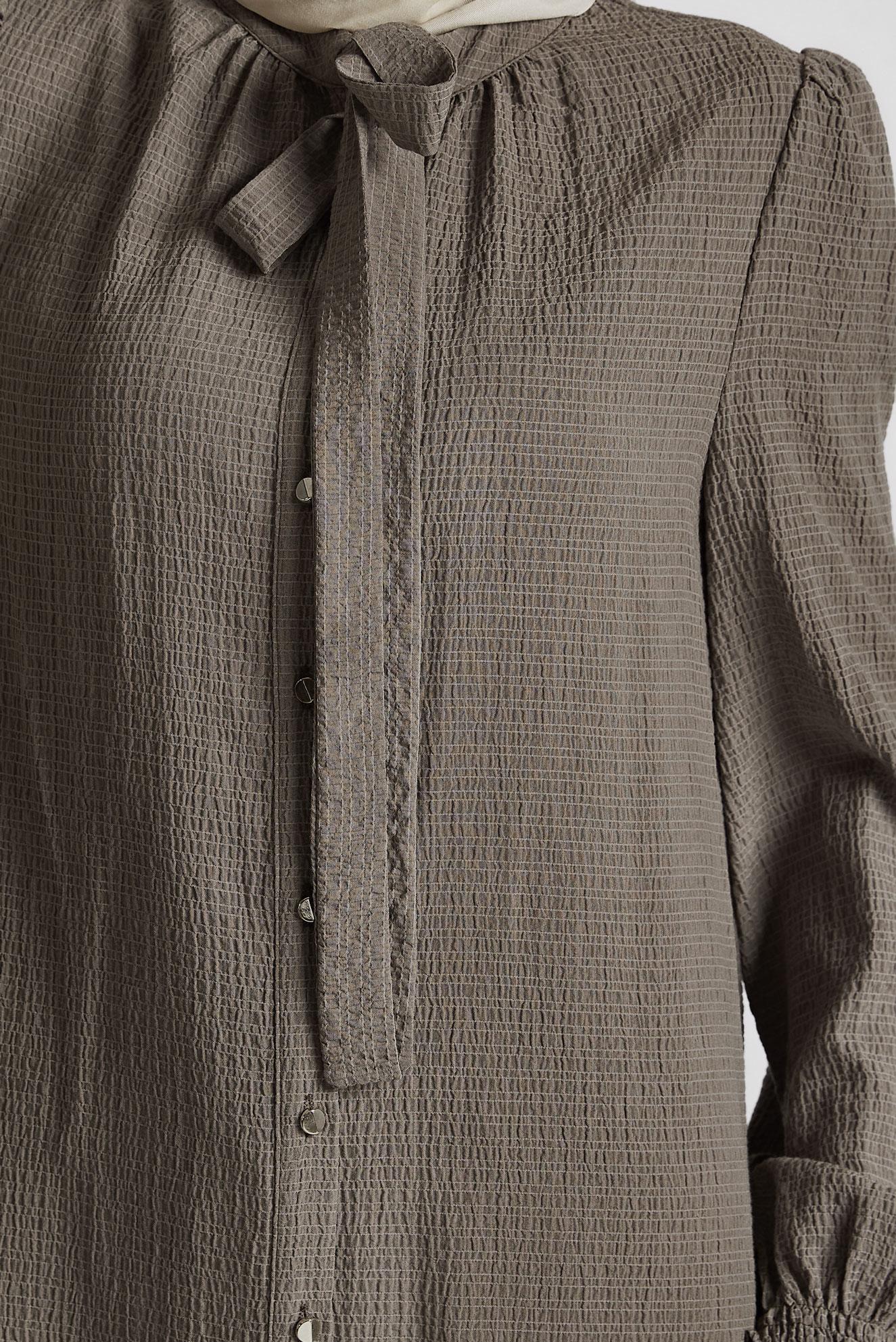 Tesettür giyim KAHVE YAKASI BAĞLAMALI TUNİK 45625