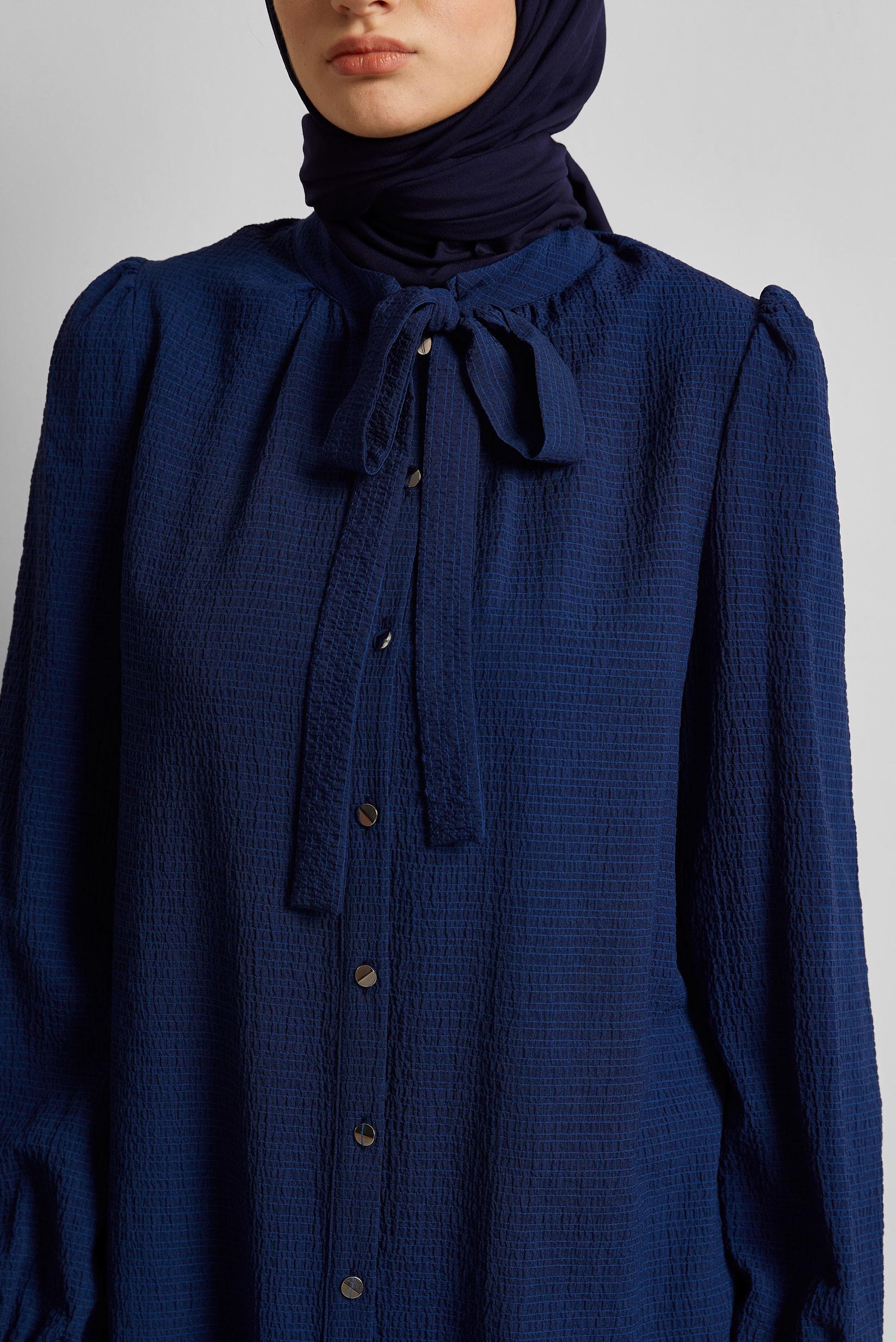 Tesettür giyim LACİVERT YAKASI BAĞLAMALI TUNİK 45625