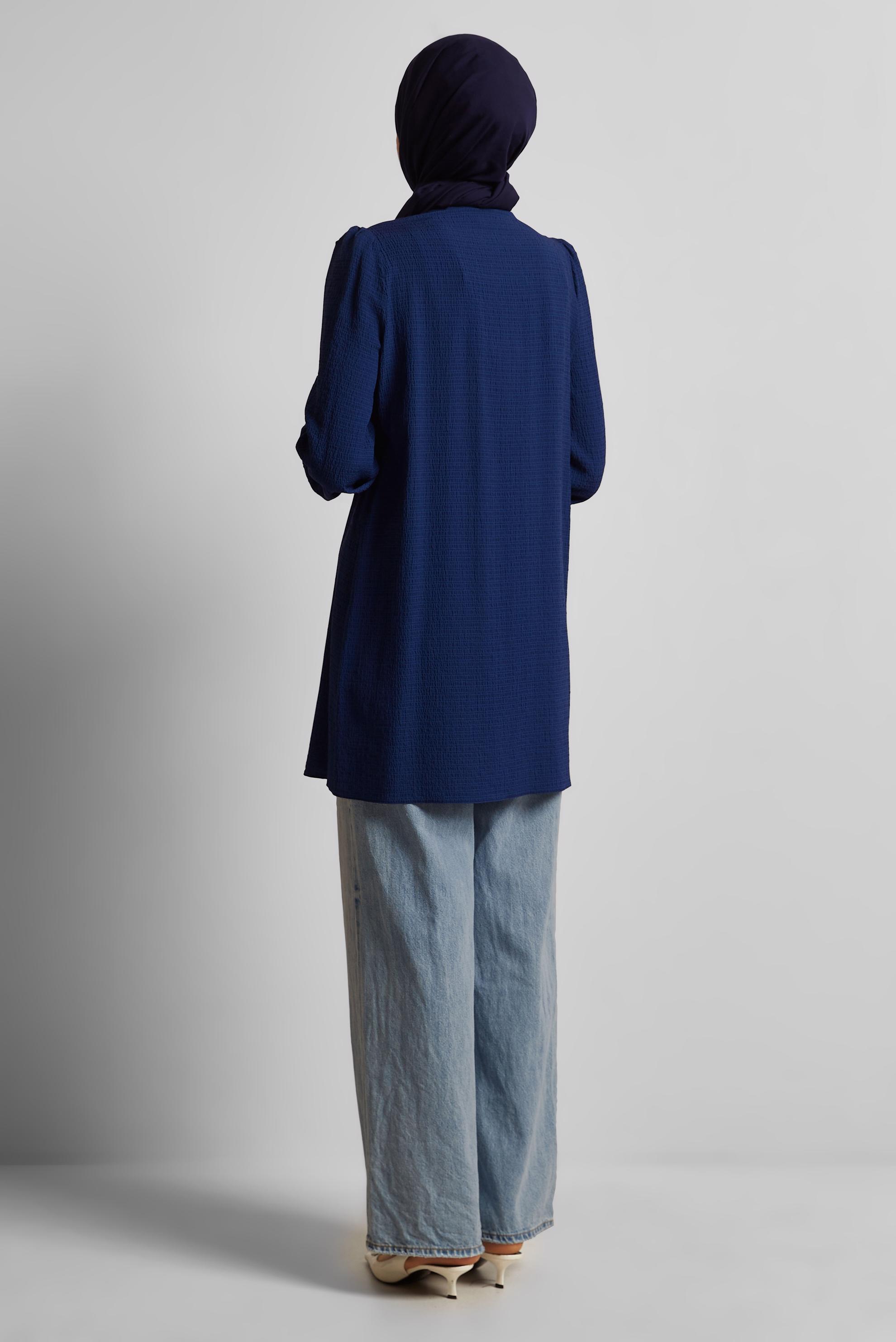 Tesettür giyim LACİVERT YAKASI BAĞLAMALI TUNİK 45625