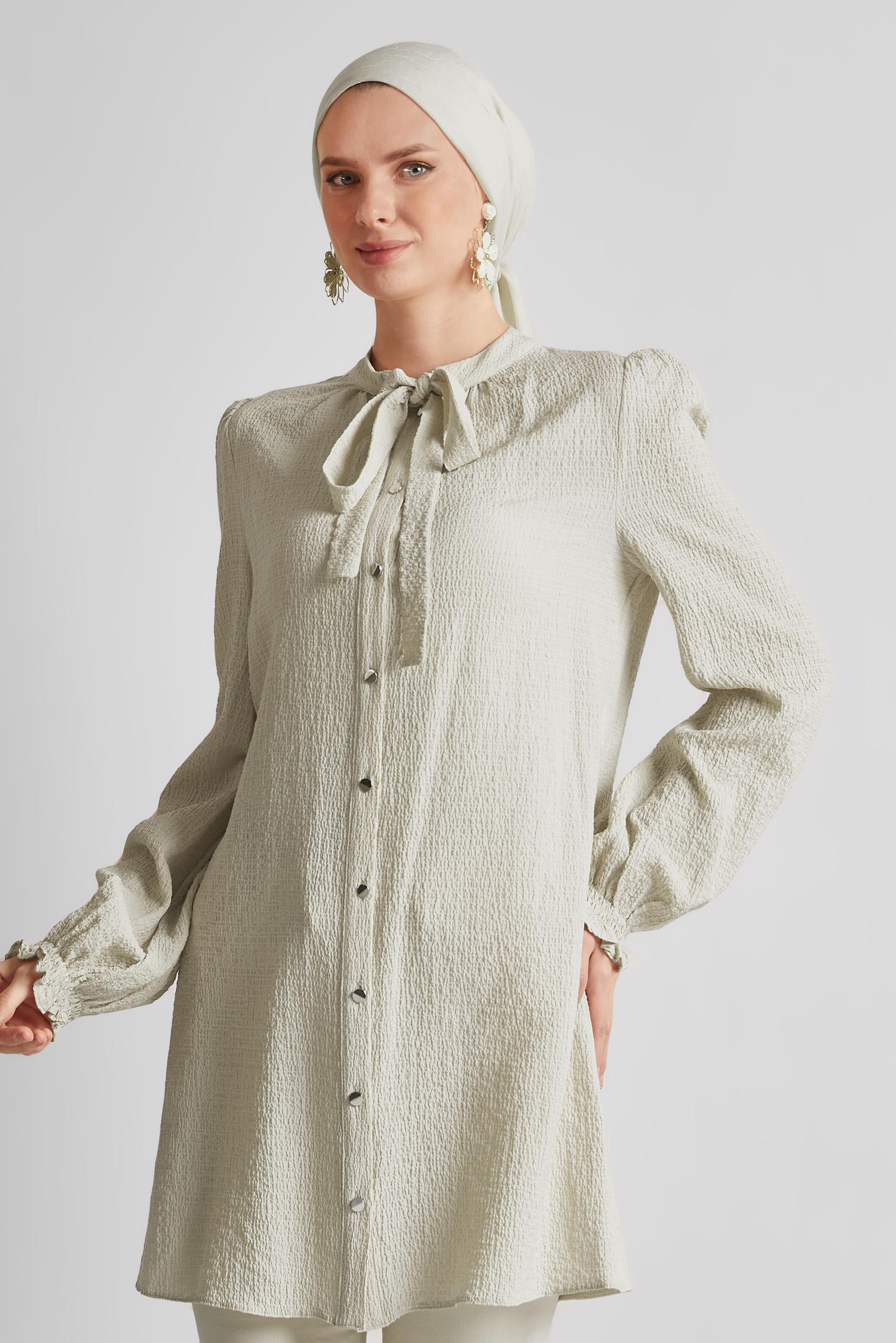 Tesettür giyim BEJ YAKASI BAĞLAMALI TUNİK 45625