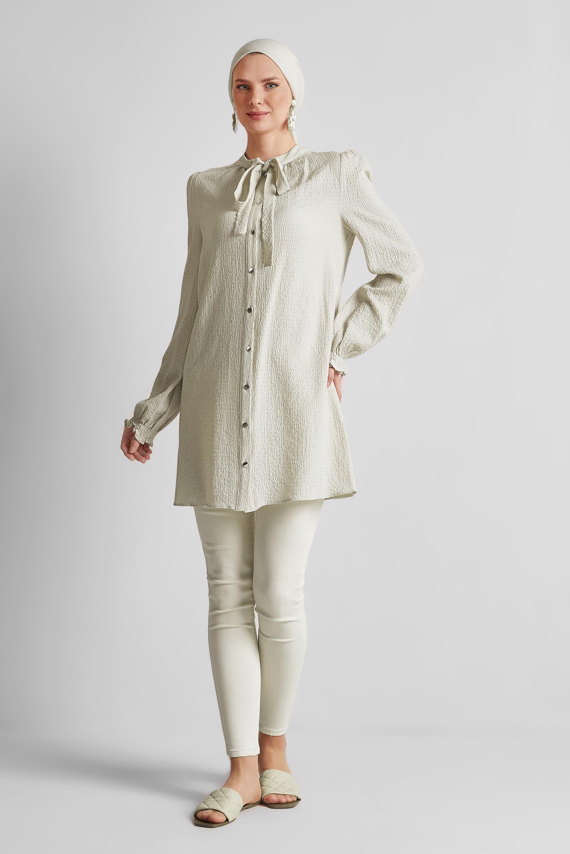 Tesettür giyim BEJ YAKASI BAĞLAMALI TUNİK 45625