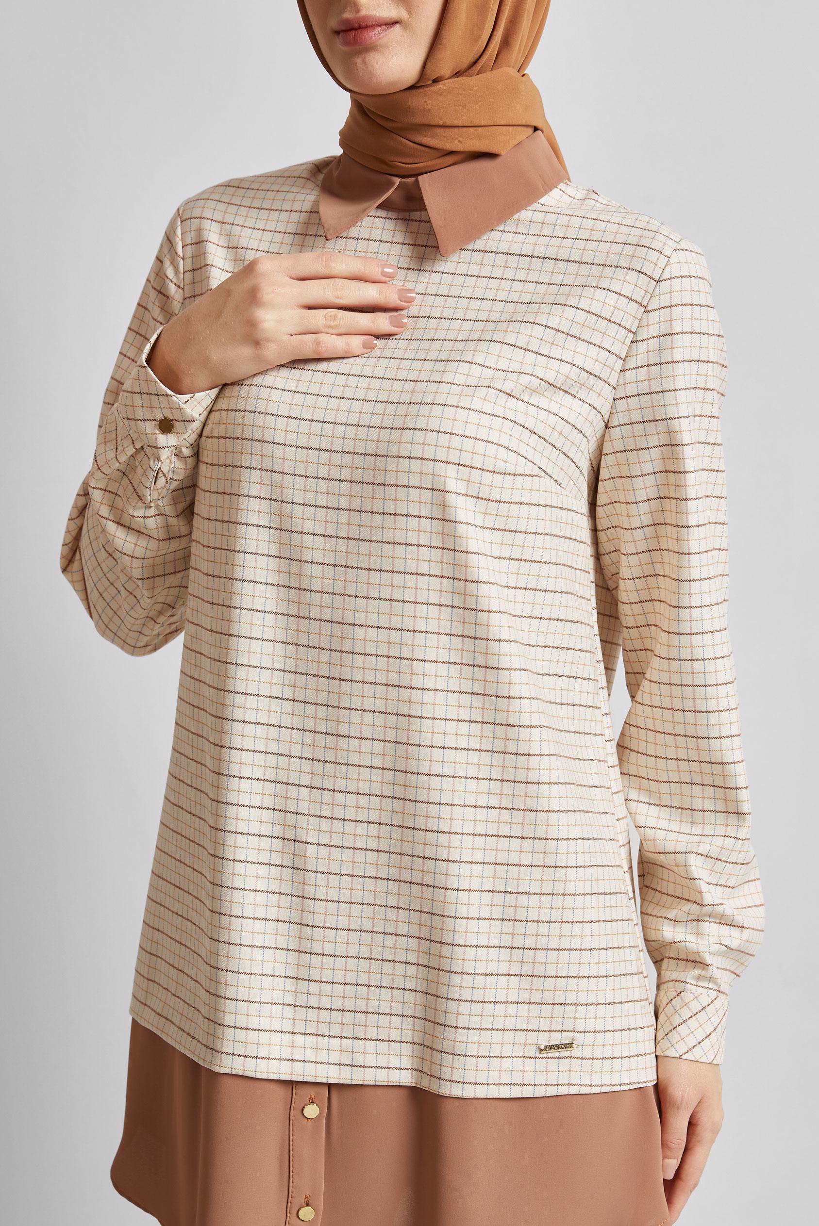 Tesettür giyim BEJ GÖMLEK GARNİLİ TUNİK 45637