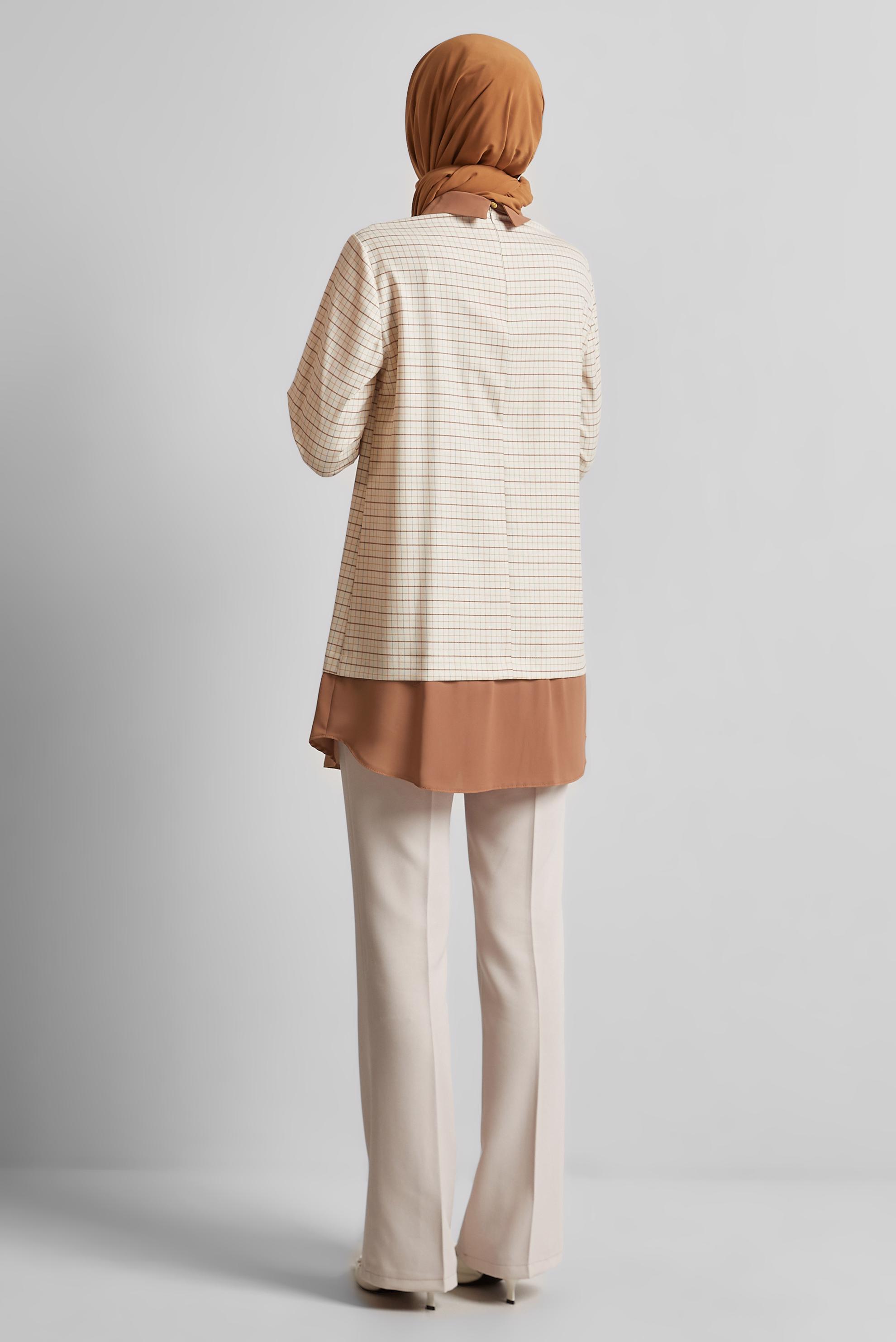 Tesettür giyim BEJ GÖMLEK GARNİLİ TUNİK 45637