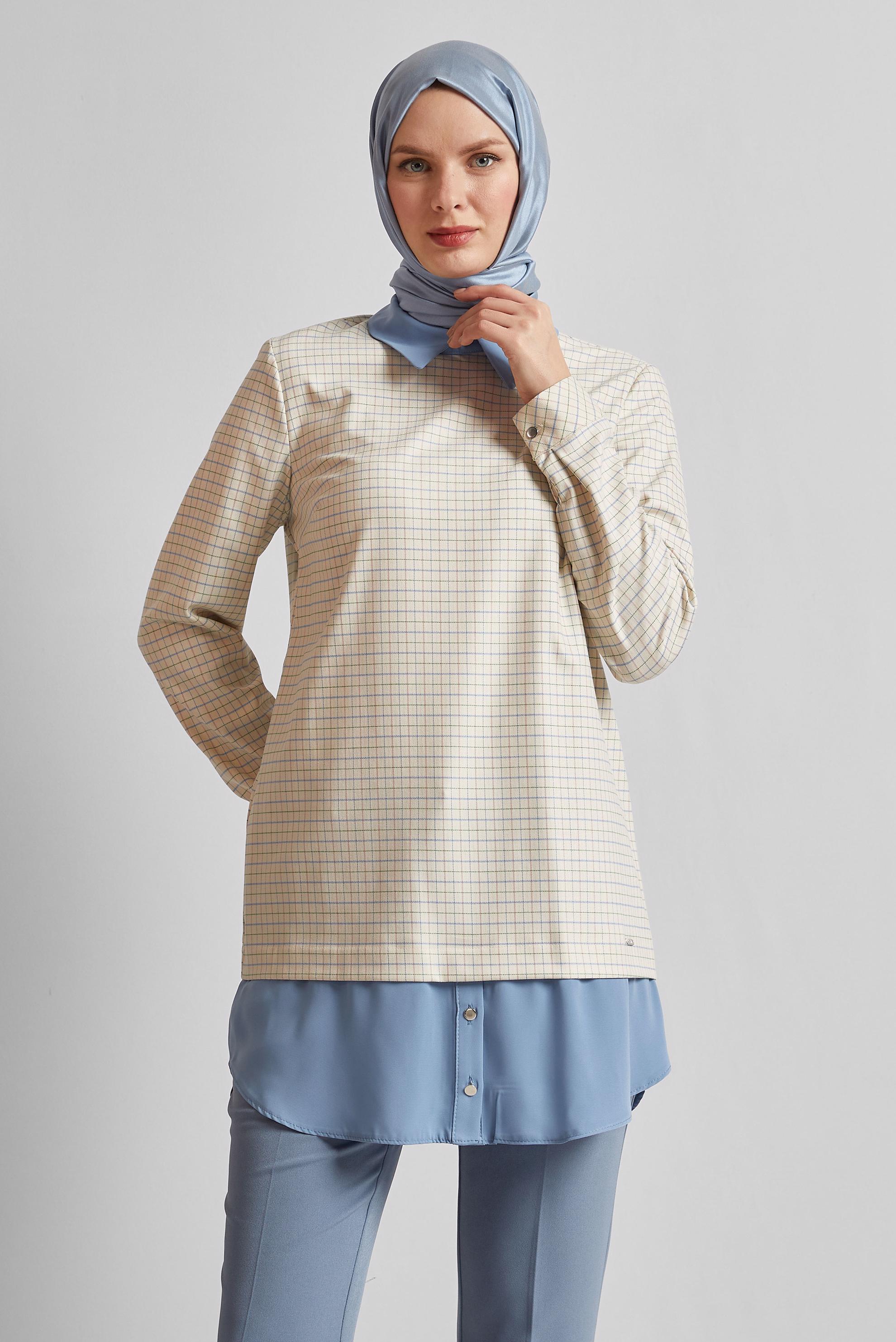 Tesettür giyim BEJ GÖMLEK GARNİLİ TUNİK 45637