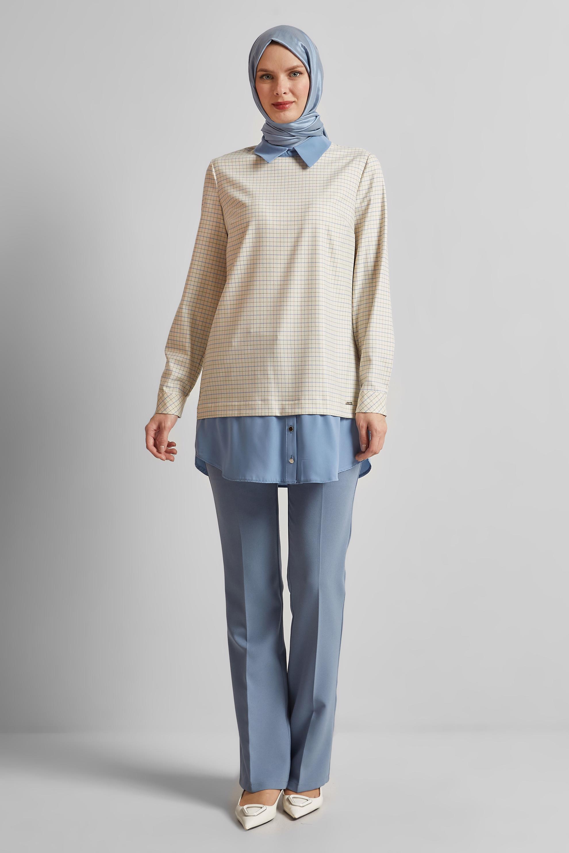 Tesettür giyim BEJ GÖMLEK GARNİLİ TUNİK 45637