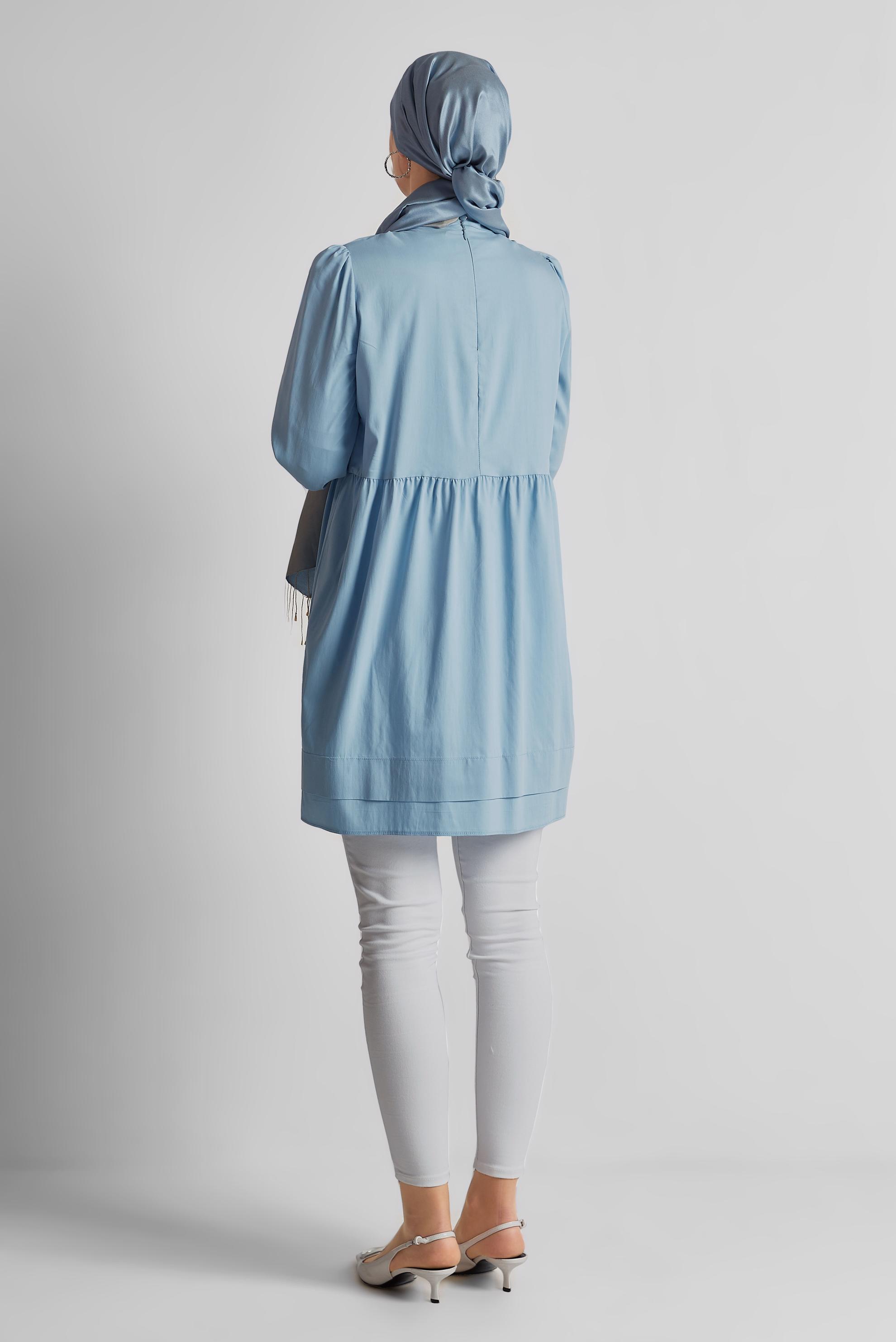 Tesettür giyim MAVİ BAĞCIK DETAYLI TUNİK 45644