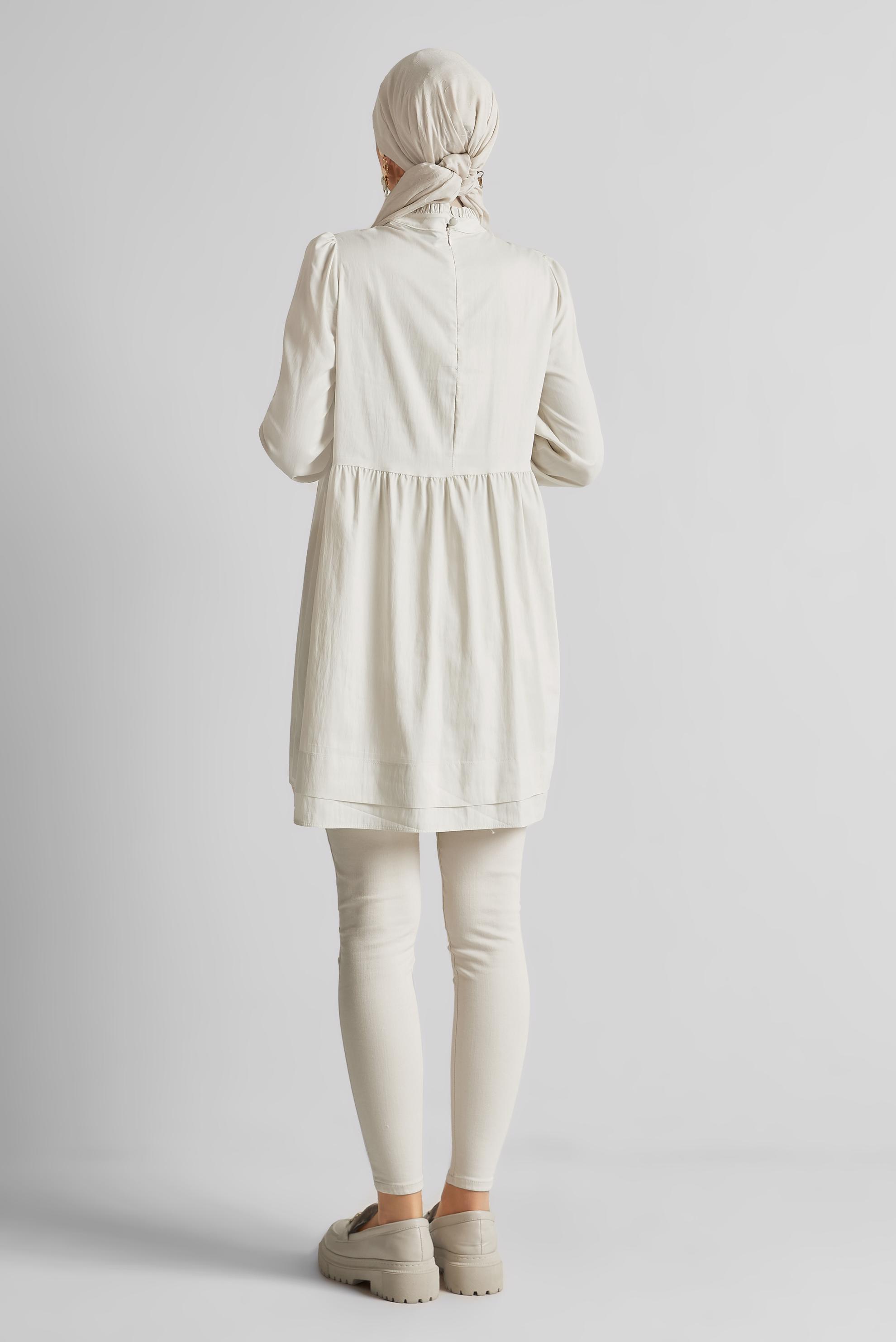 Tesettür giyim EKRU BAĞCIK DETAYLI TUNİK 45644