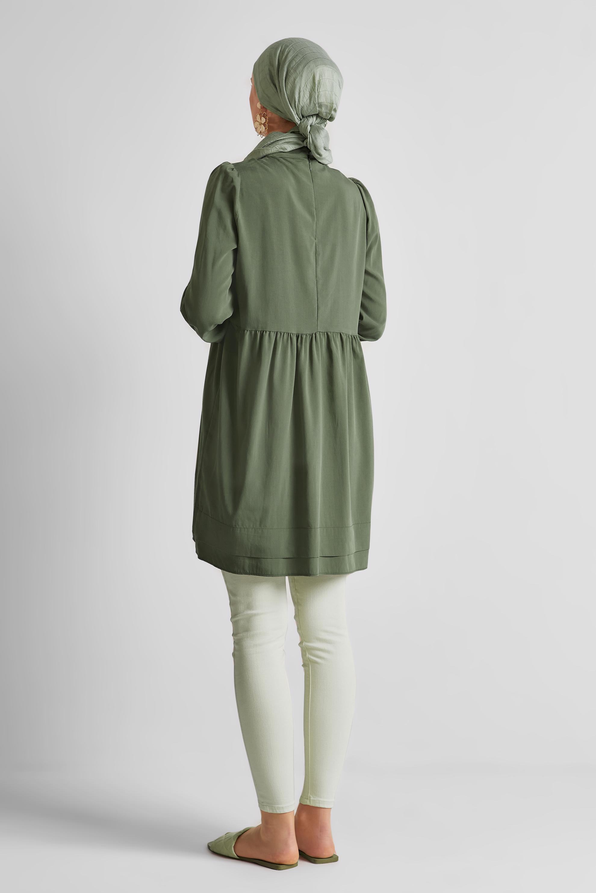 Tesettür giyim HAKİ BAĞCIK DETAYLI TUNİK 45644