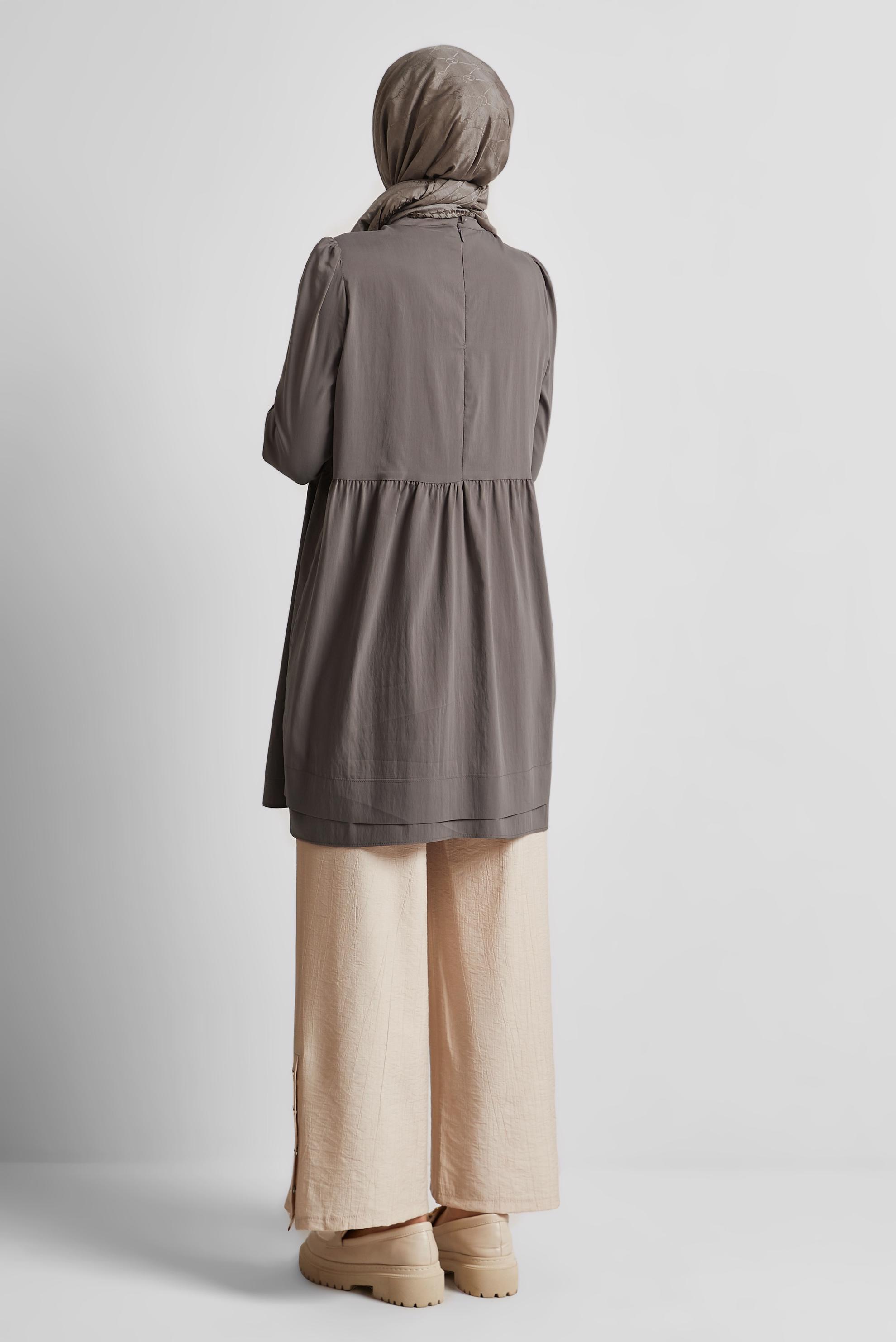 Tesettür giyim VİZON BAĞCIK DETAYLI TUNİK 45644