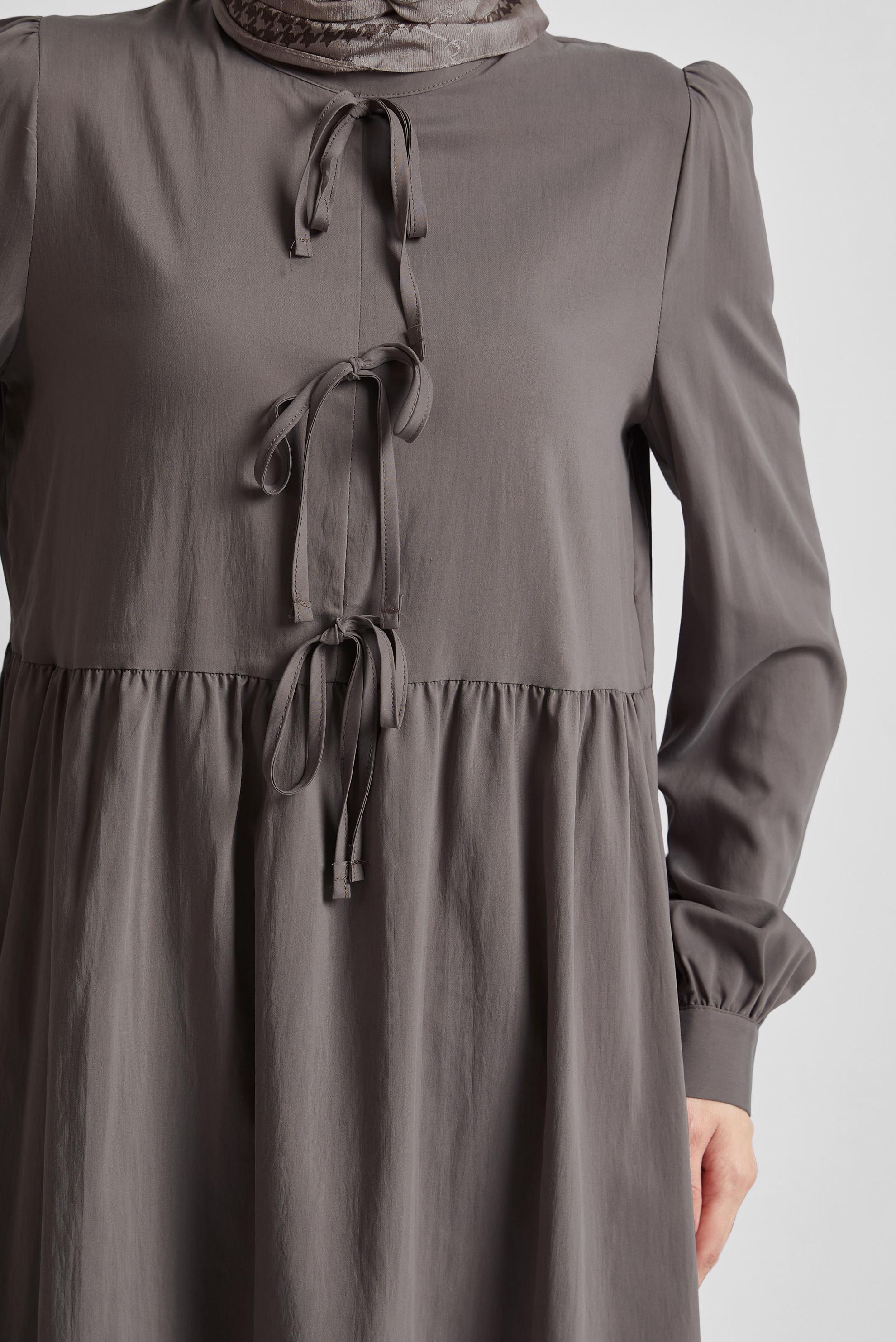 Tesettür giyim VİZON BAĞCIK DETAYLI TUNİK 45644