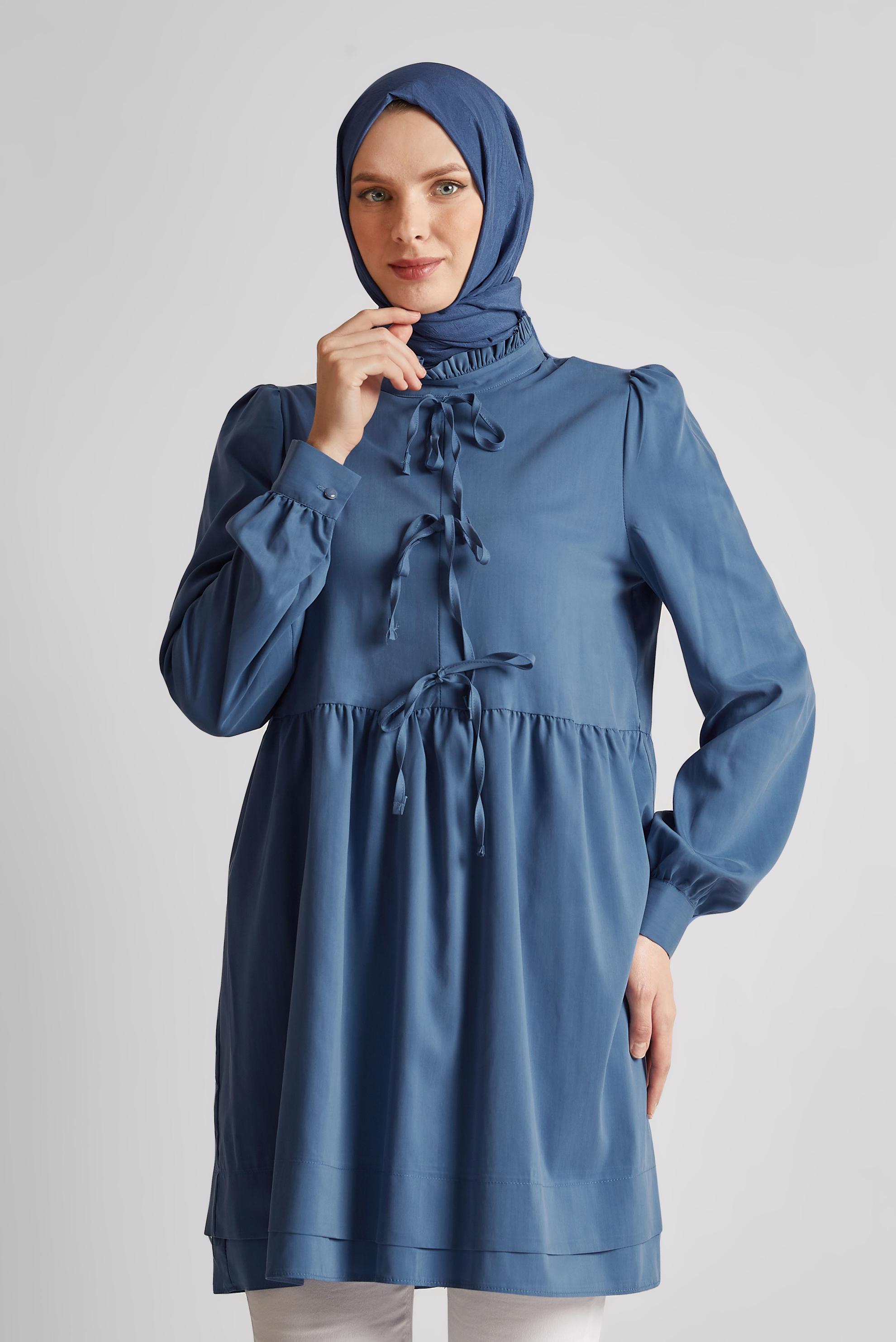 Tesettür giyim LACİVERT BAĞCIK DETAYLI TUNİK 45644