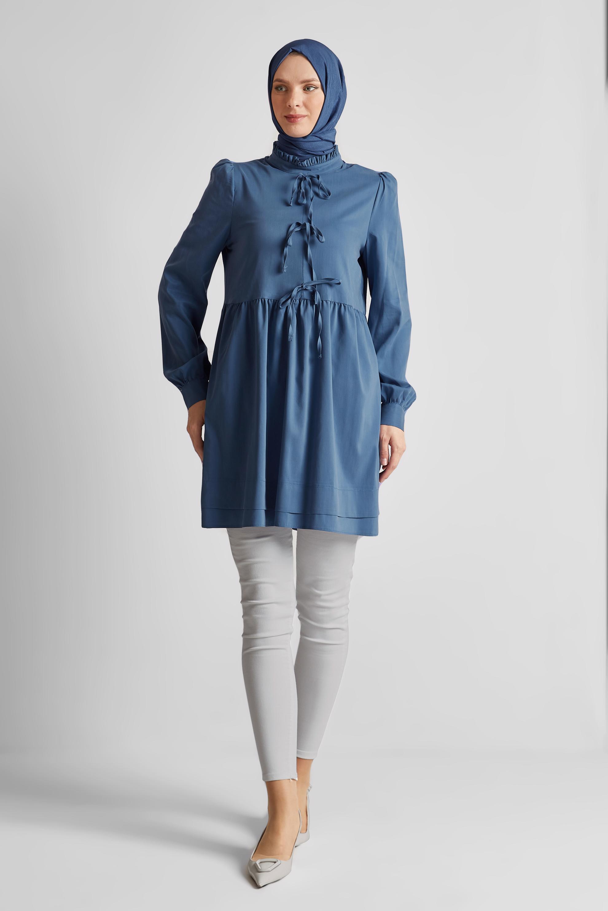 Tesettür giyim LACİVERT BAĞCIK DETAYLI TUNİK 45644