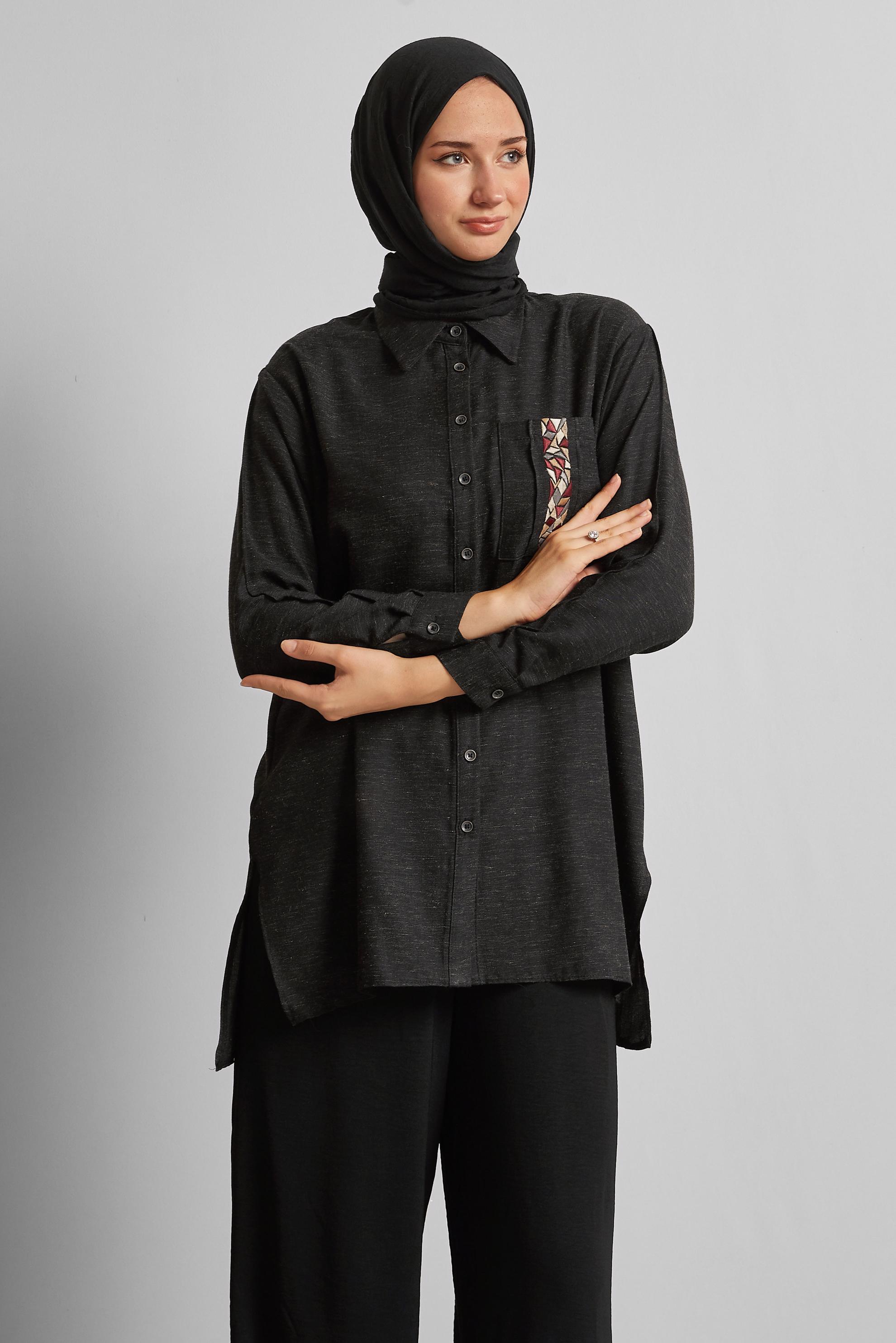 Tesettür giyim SİYAH VİSKON KETEN TUNİK 45646