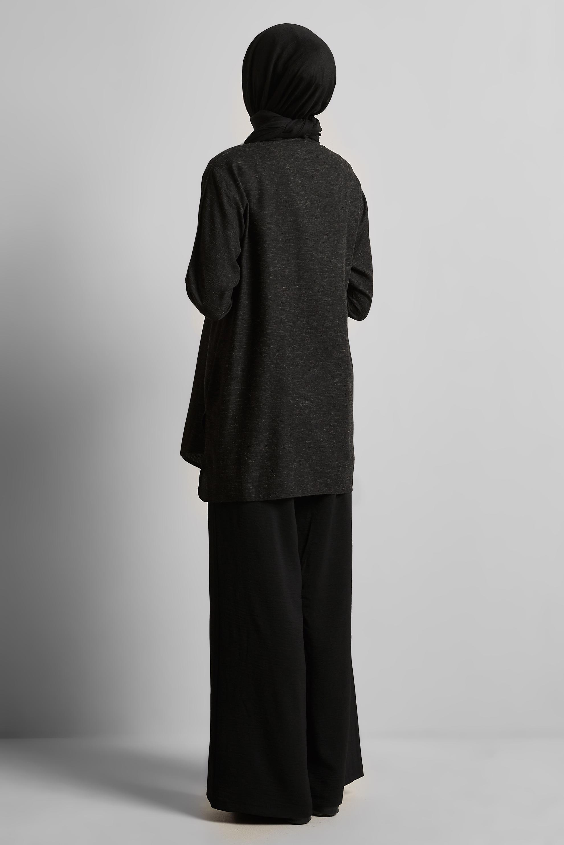 Tesettür giyim SİYAH VİSKON KETEN TUNİK 45646