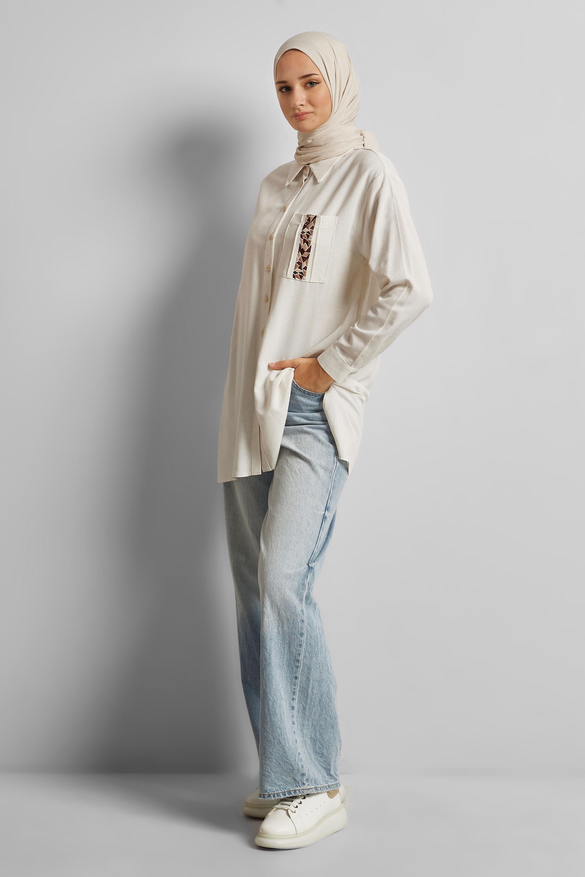 Tesettür giyim BEYAZ VİSKON KETEN TUNİK 45646