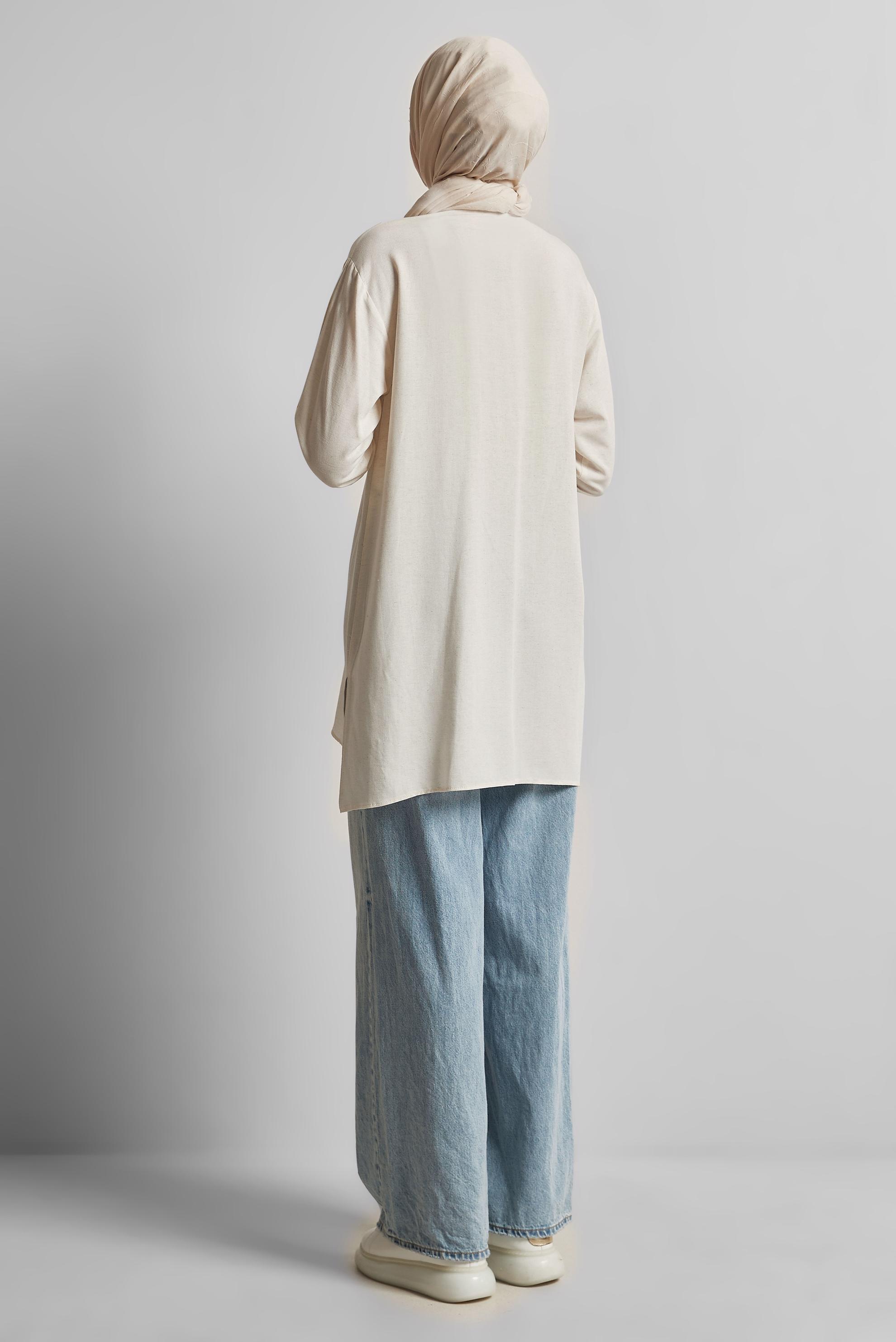 Tesettür giyim BEYAZ VİSKON KETEN TUNİK 45646