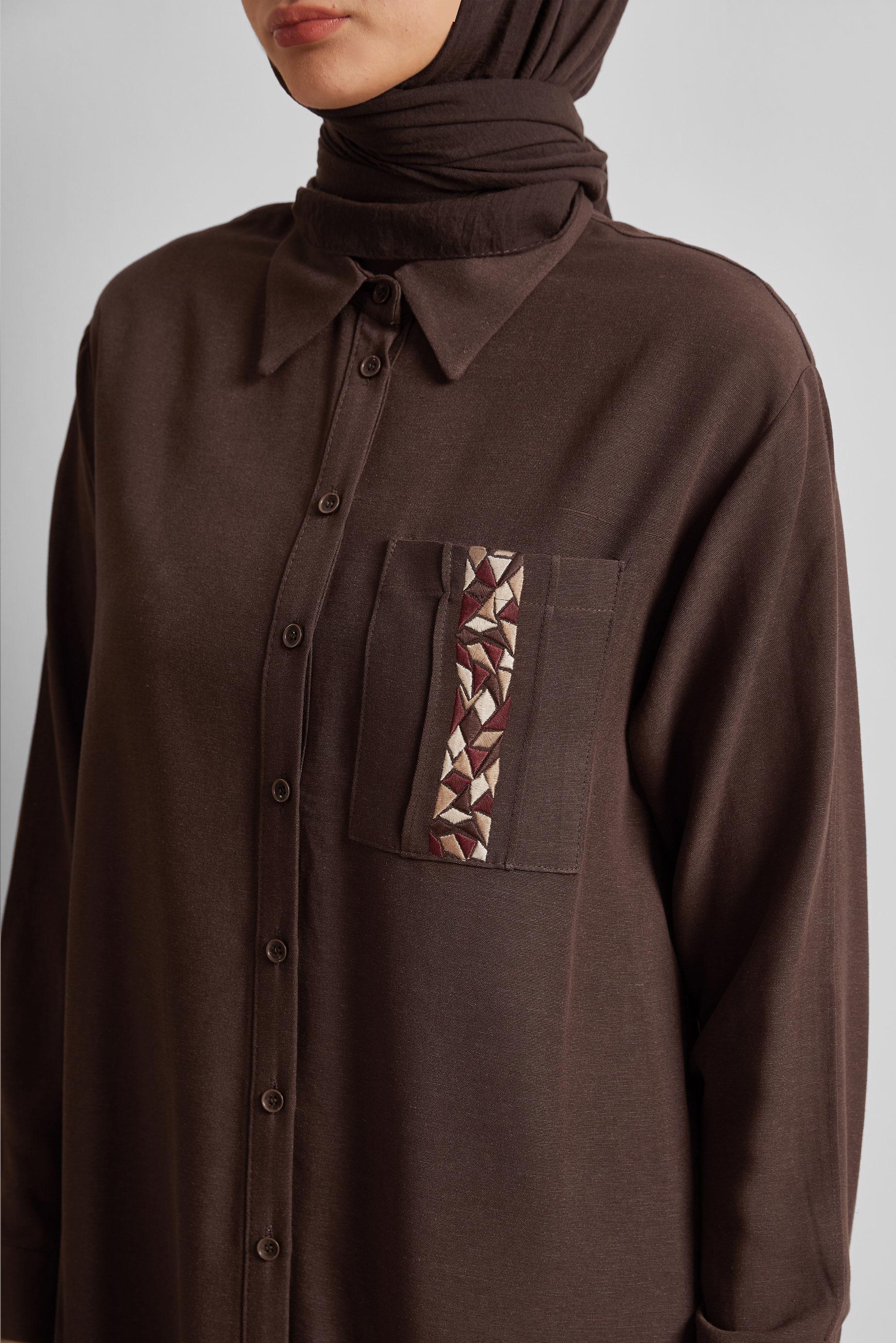 Tesettür giyim KAHVE VİSKON KETEN TUNİK 45646