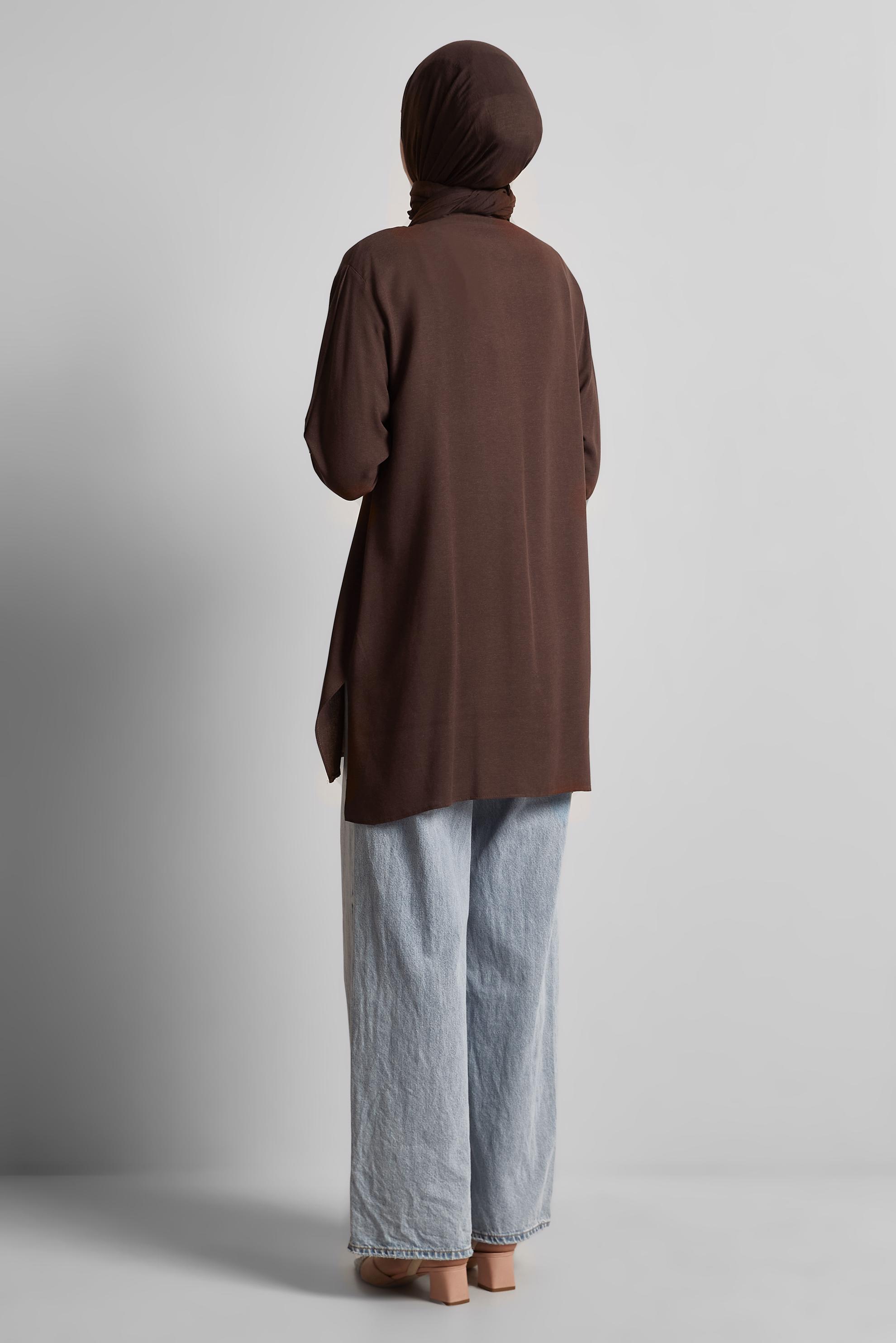 Tesettür giyim KAHVE VİSKON KETEN TUNİK 45646