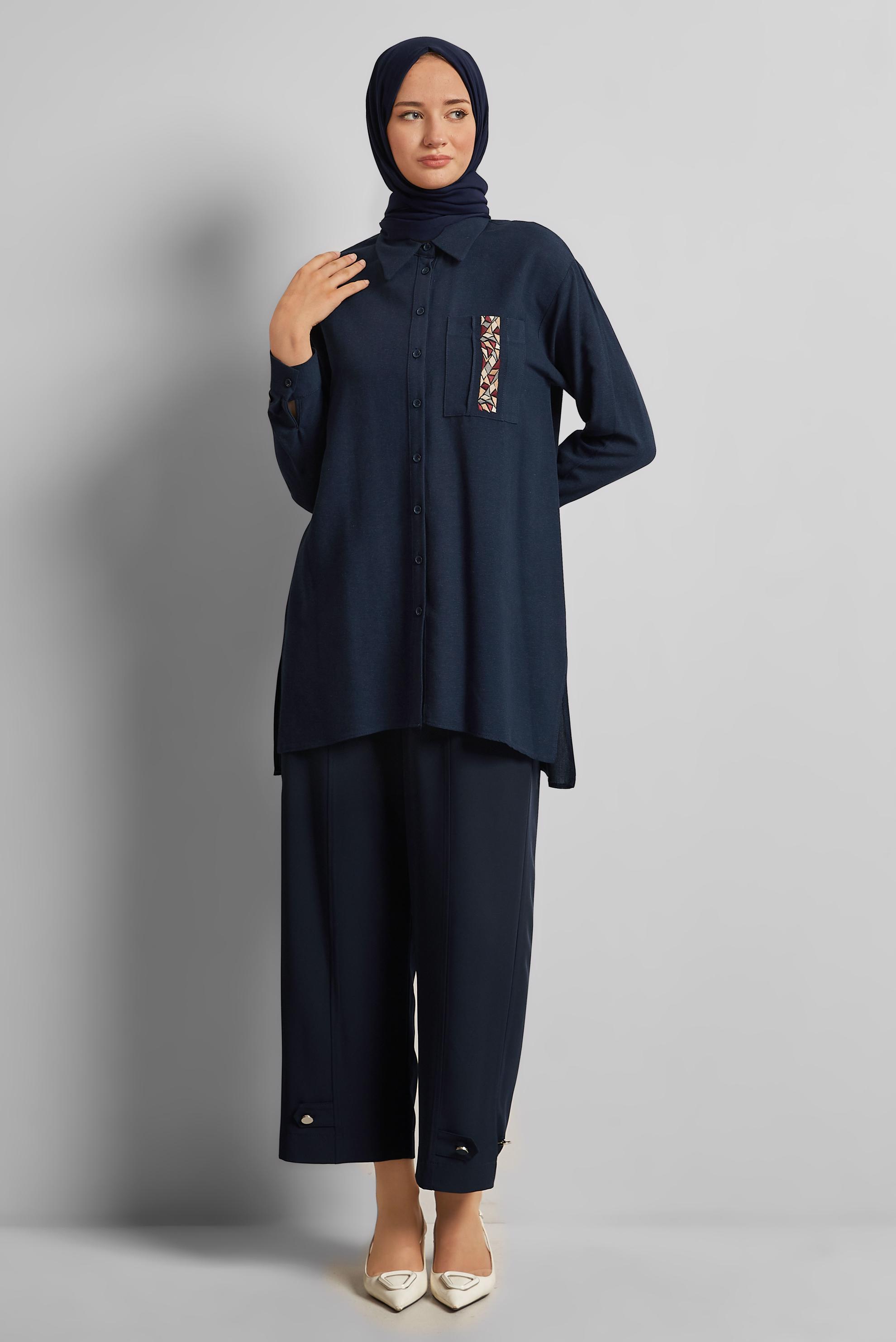 Tesettür giyim LACİVERT VİSKON KETEN TUNİK 45646