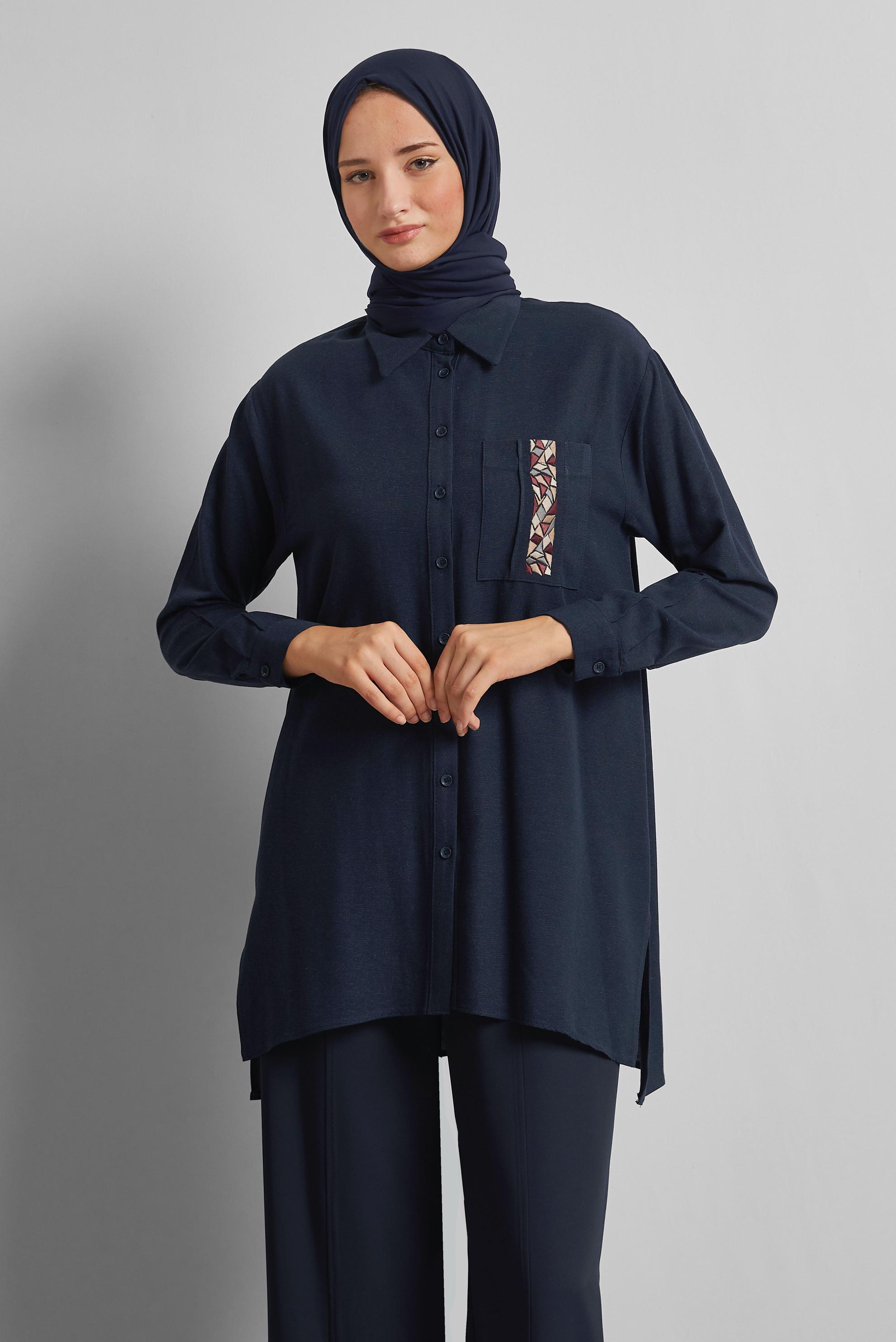 Tesettür giyim LACİVERT VİSKON KETEN TUNİK 45646