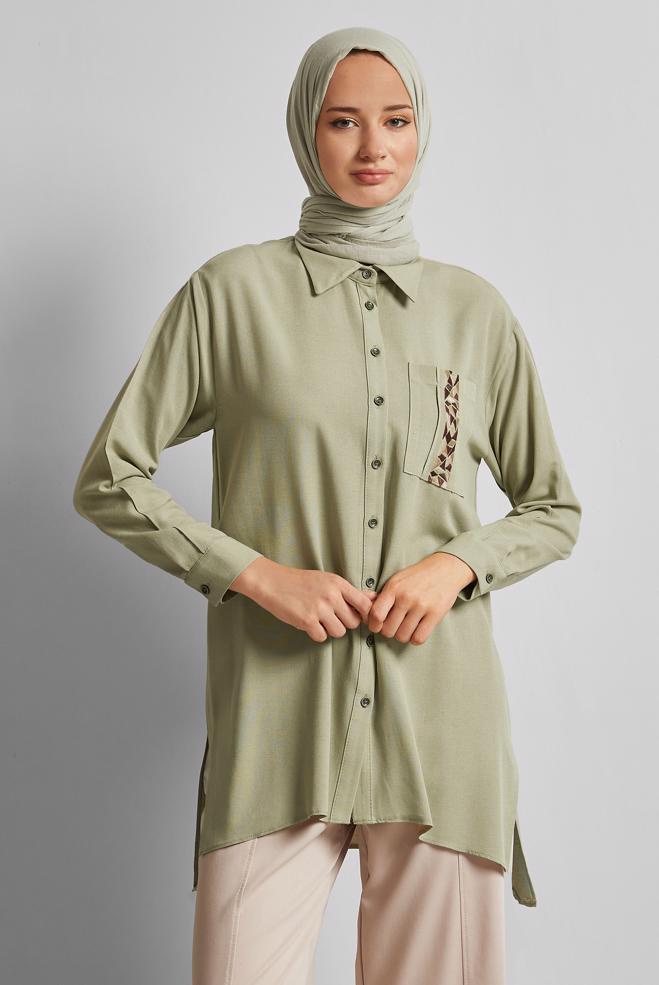 Vêtements hijab VERT TUNIQUE EN LIN VISCOSE 45646 - ALVİNA