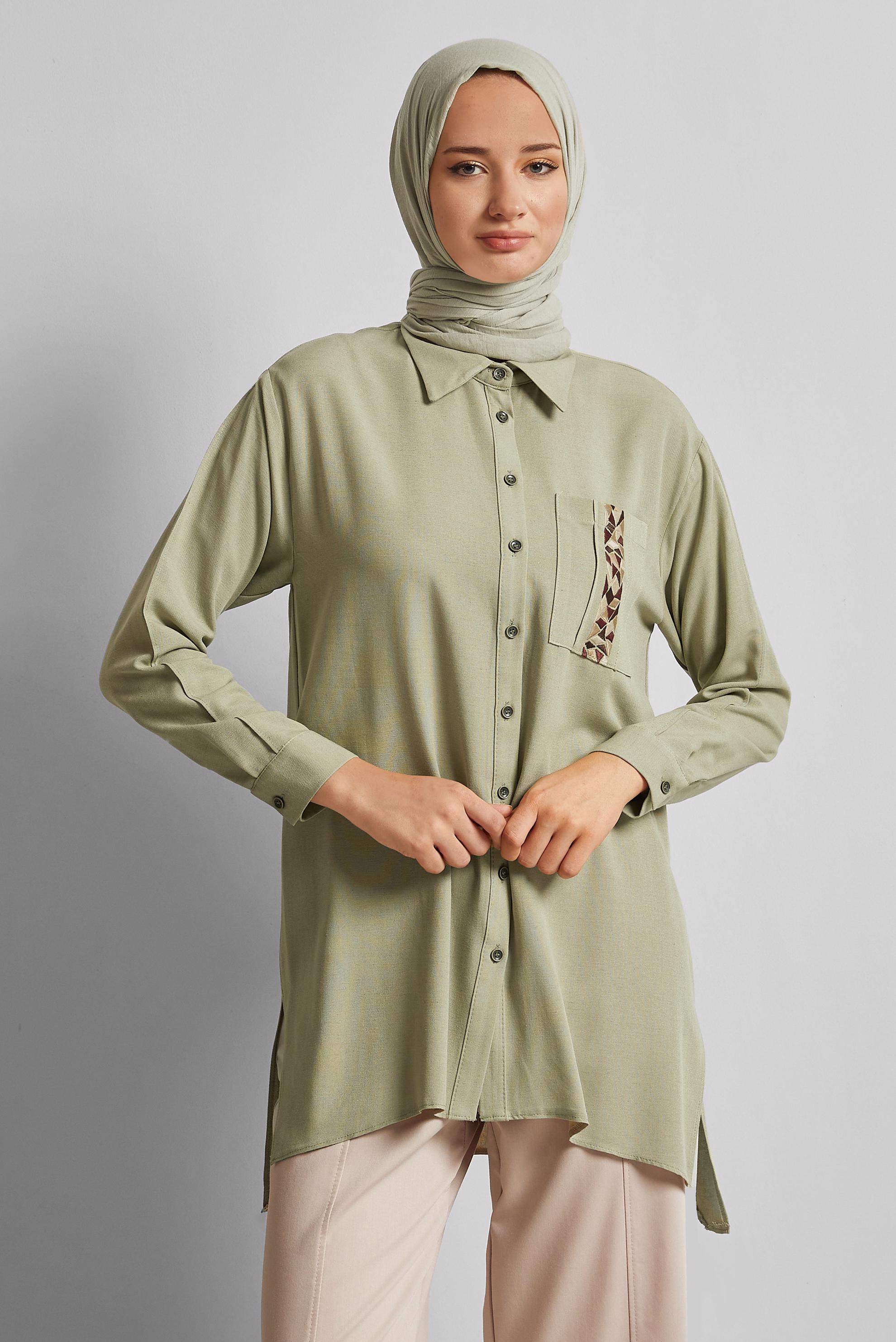 Vêtements hijab VERT TUNIQUE EN LIN VISCOSE 45646