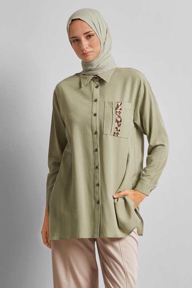 Vêtements hijab VERT TUNIQUE EN LIN VISCOSE 45646 - ALVİNA