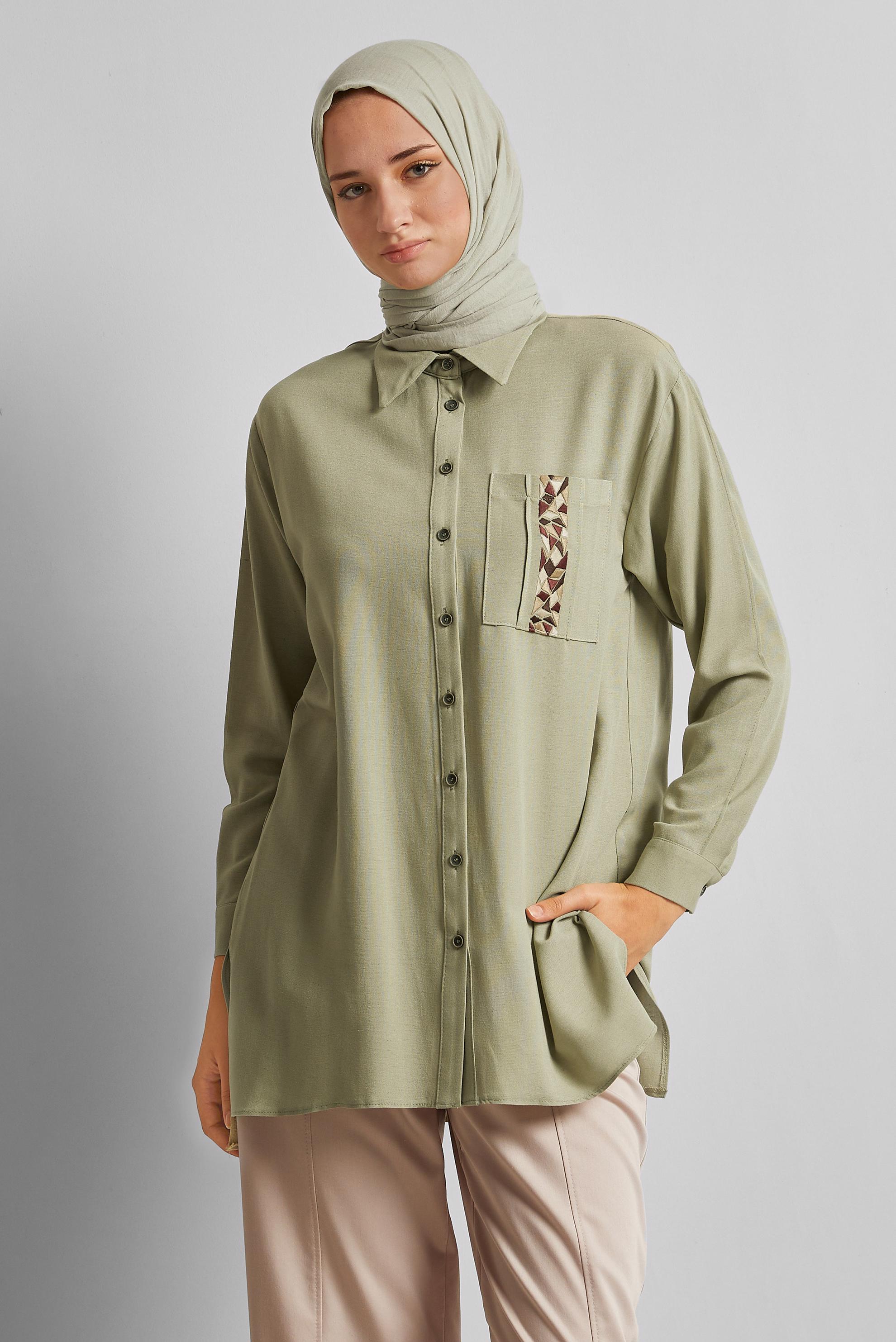 Vêtements hijab VERT TUNIQUE EN LIN VISCOSE 45646