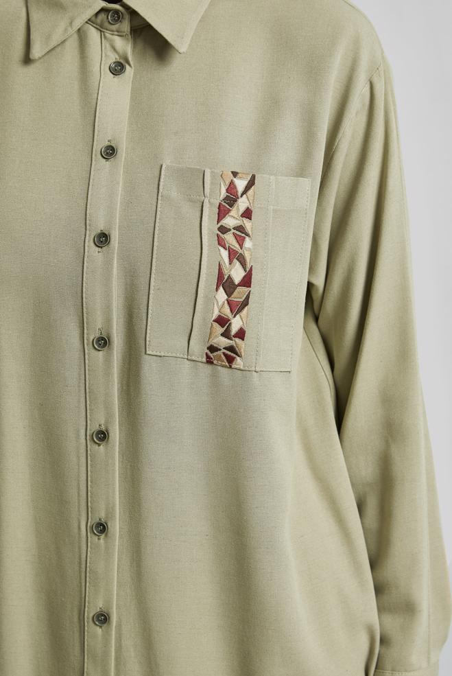 Vêtements hijab VERT TUNIQUE EN LIN VISCOSE 45646 - ALVİNA