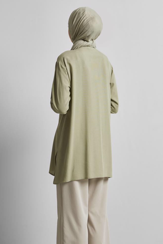 Vêtements hijab VERT TUNIQUE EN LIN VISCOSE 45646 - ALVİNA