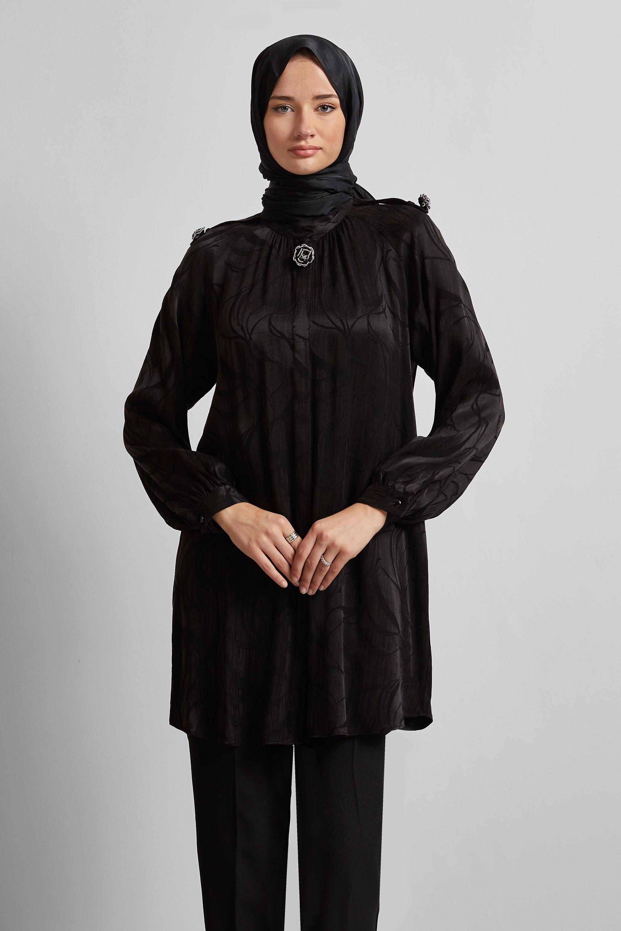 Tesettür giyim SİYAH DESENLİ TUNİK 45652