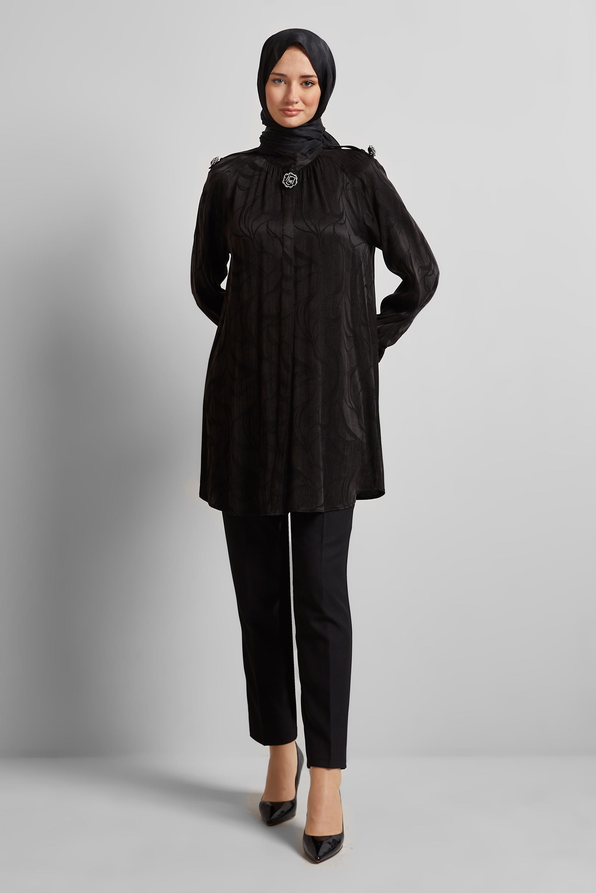 Tesettür giyim SİYAH DESENLİ TUNİK 45652