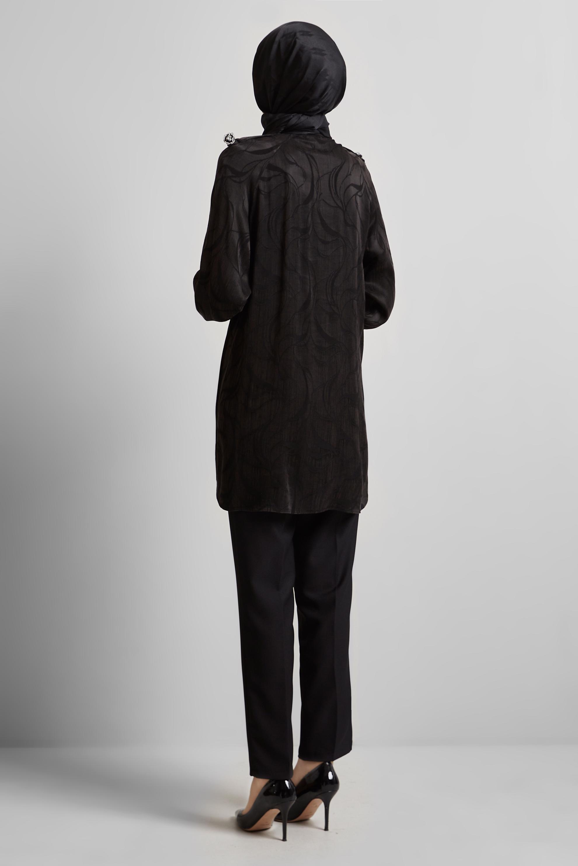 Tesettür giyim SİYAH DESENLİ TUNİK 45652