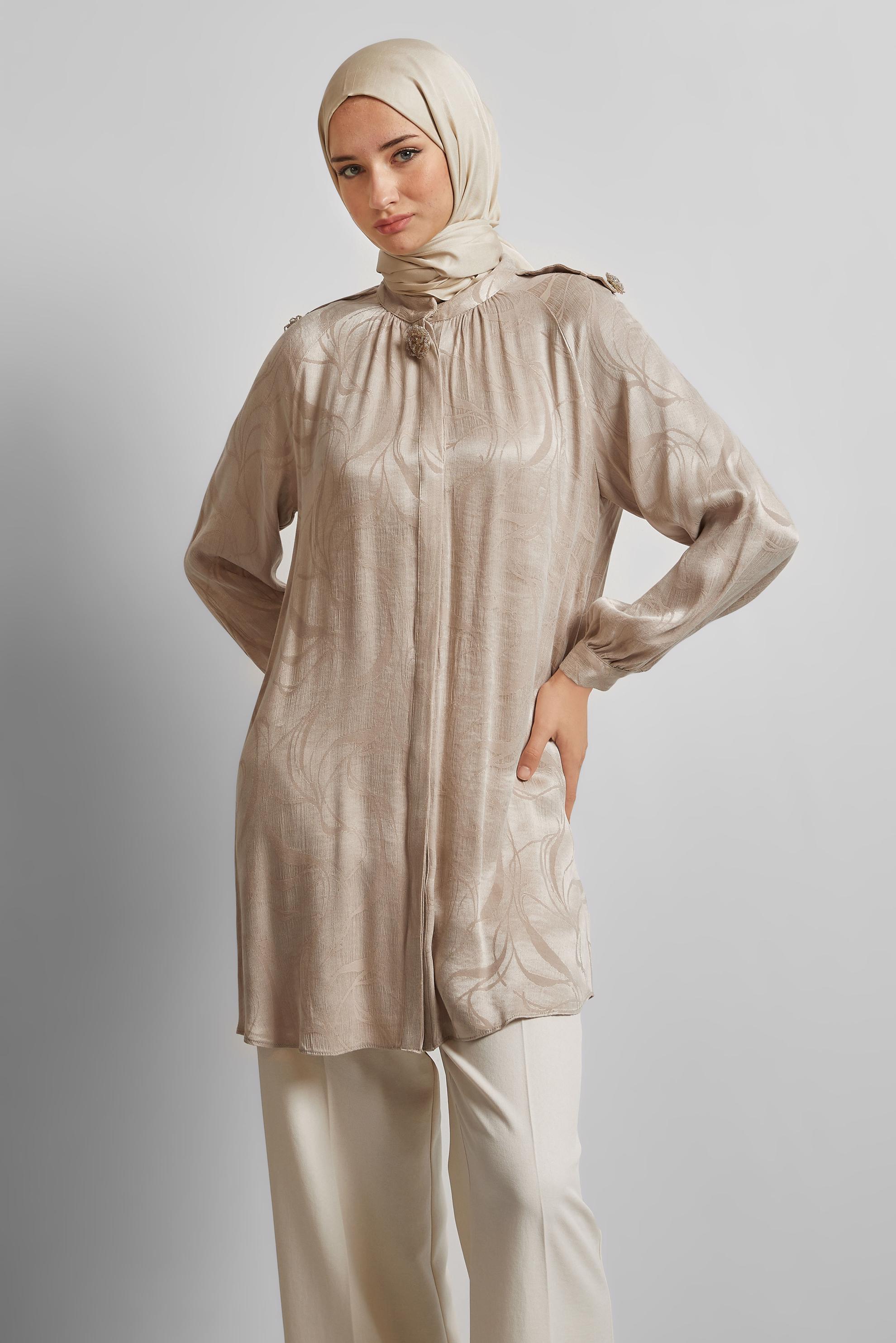 Tesettür giyim BEJ DESENLİ TUNİK 45652
