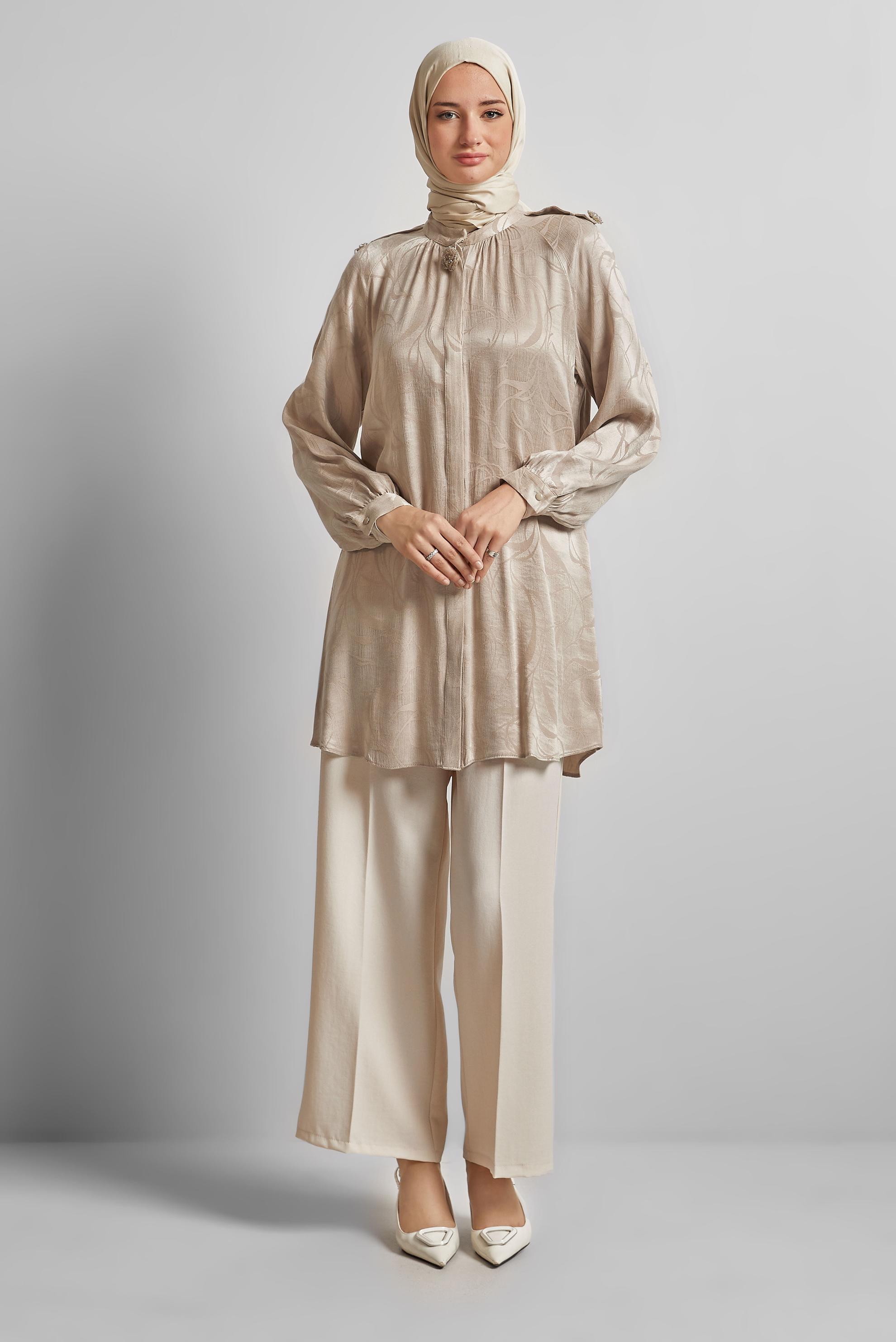 Tesettür giyim BEJ DESENLİ TUNİK 45652