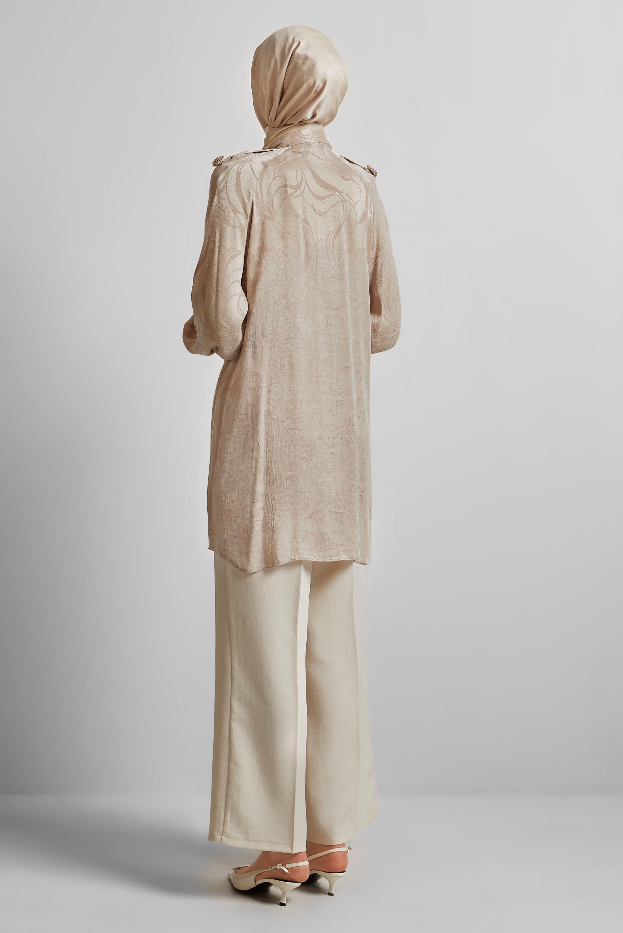 Tesettür giyim BEJ DESENLİ TUNİK 45652