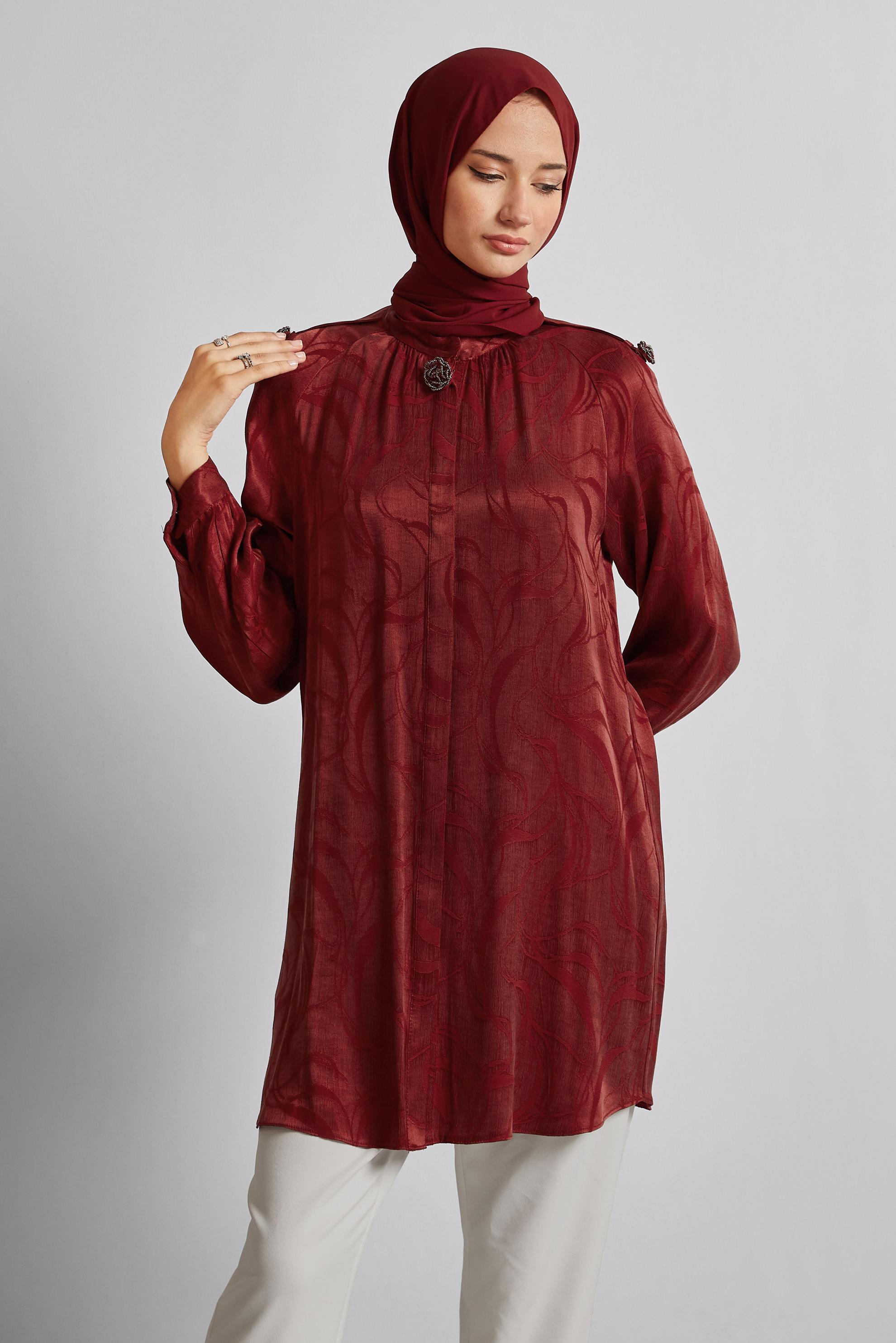 Tesettür giyim BORDO DESENLİ TUNİK 45652