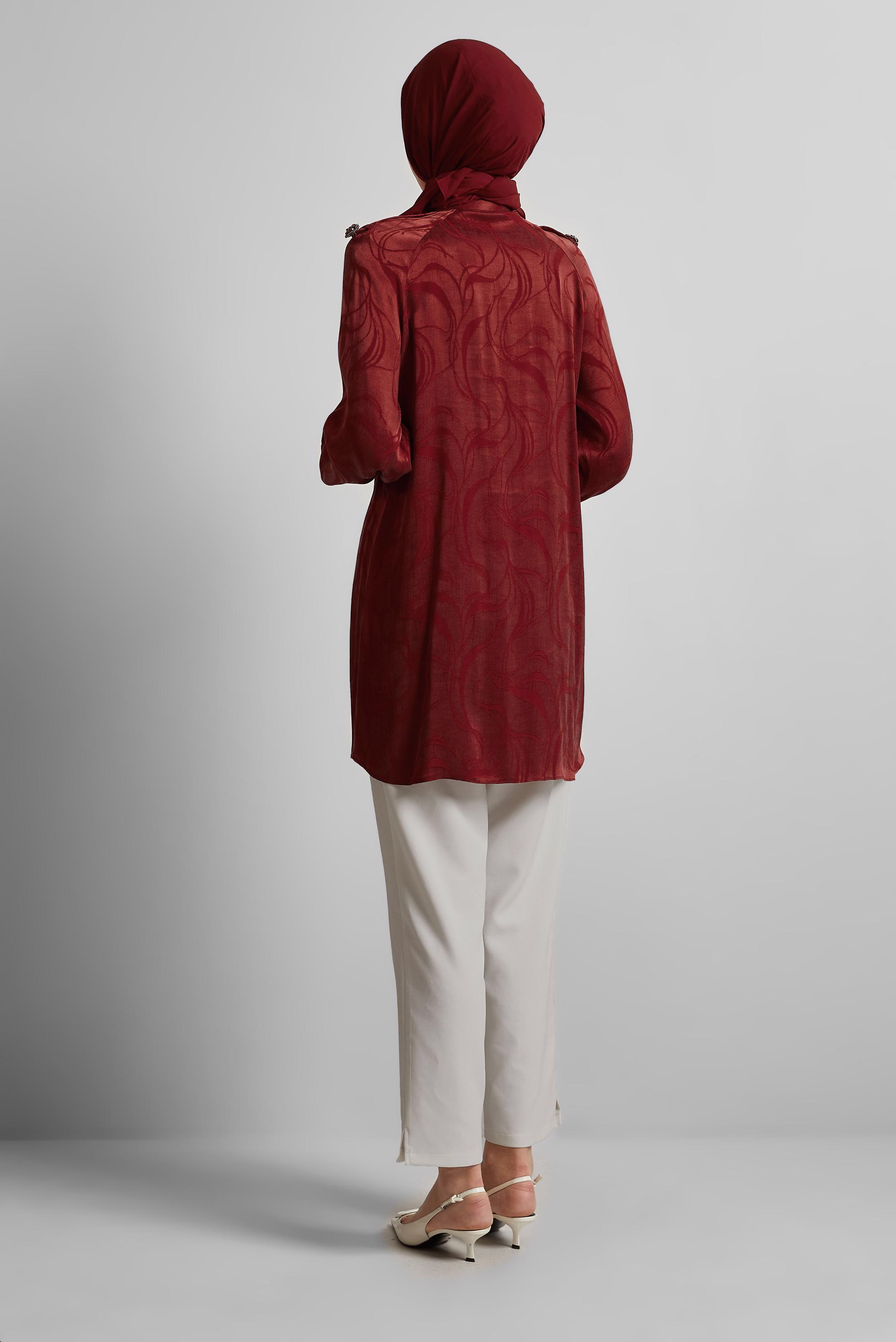 Tesettür giyim BORDO DESENLİ TUNİK 45652