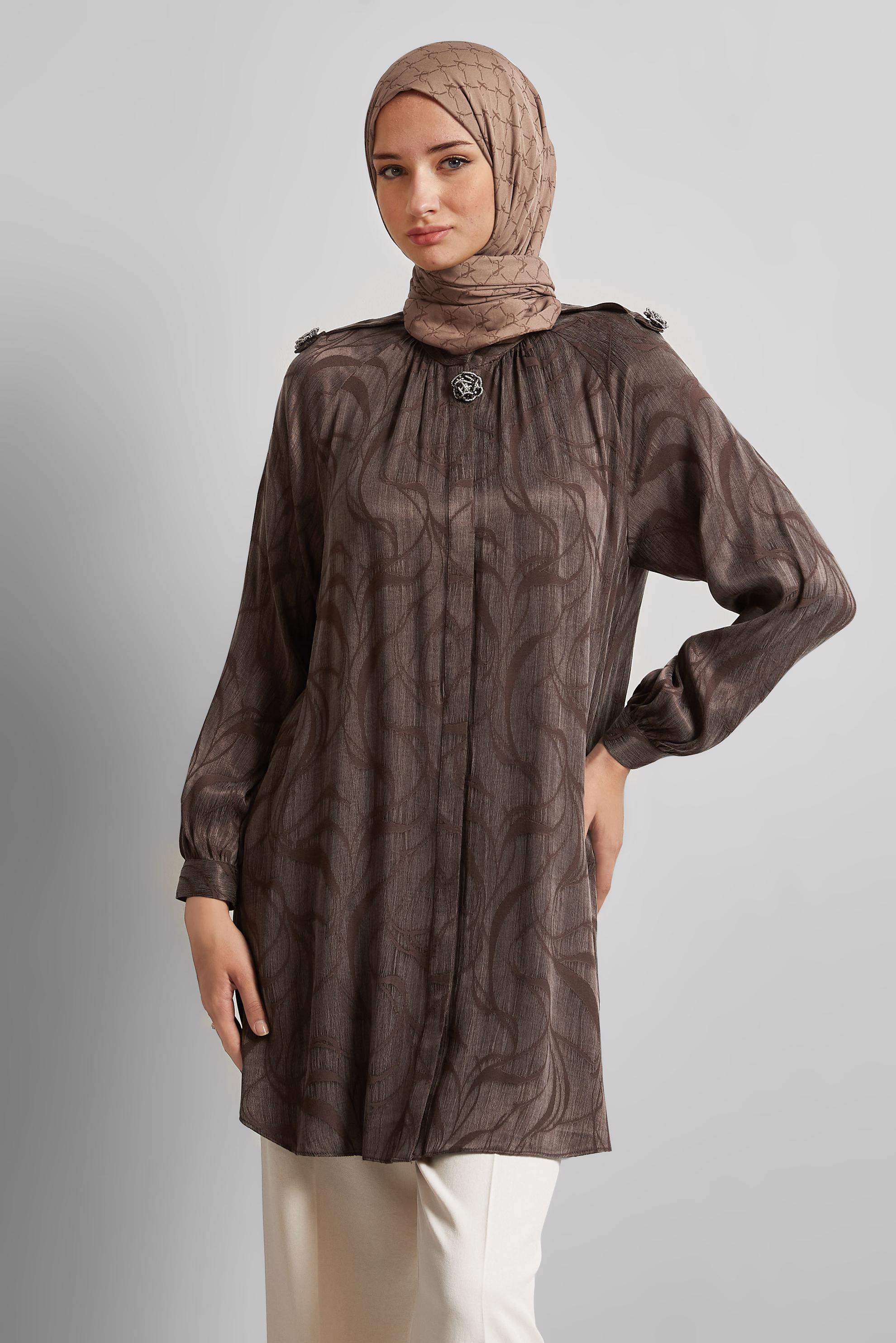 Tesettür giyim KAHVE DESENLİ TUNİK 45652