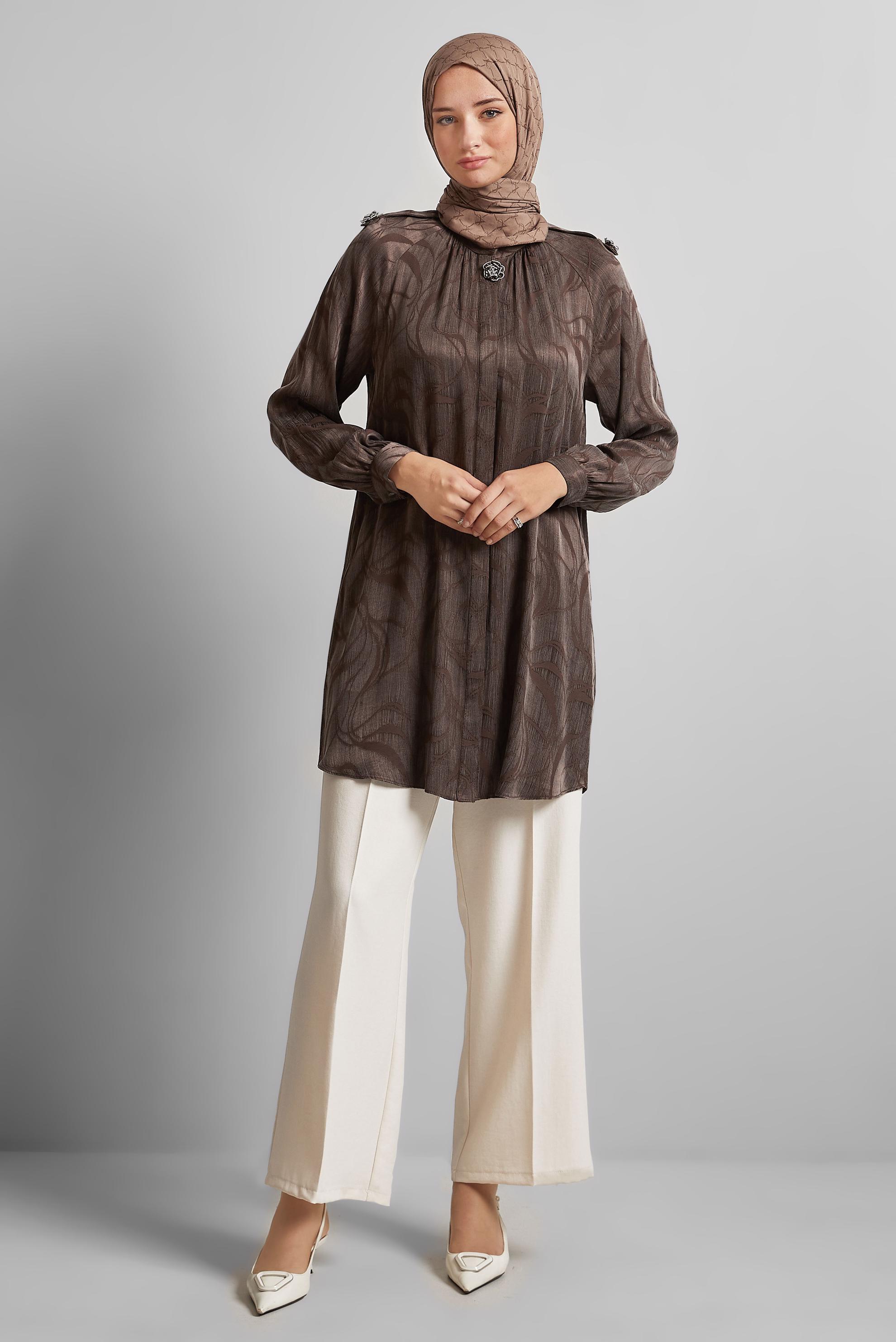 Tesettür giyim KAHVE DESENLİ TUNİK 45652