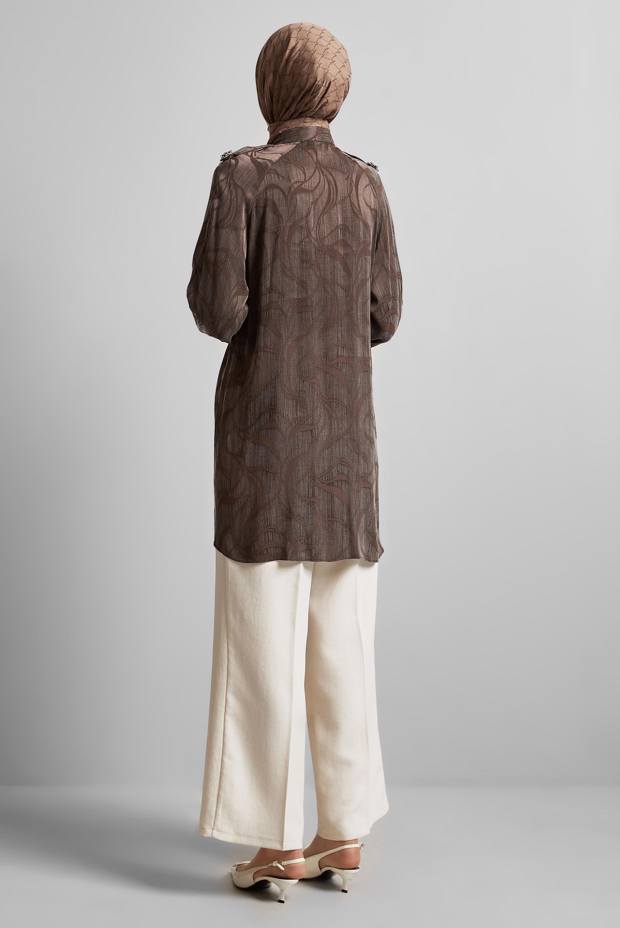 Tesettür giyim KAHVE DESENLİ TUNİK 45652