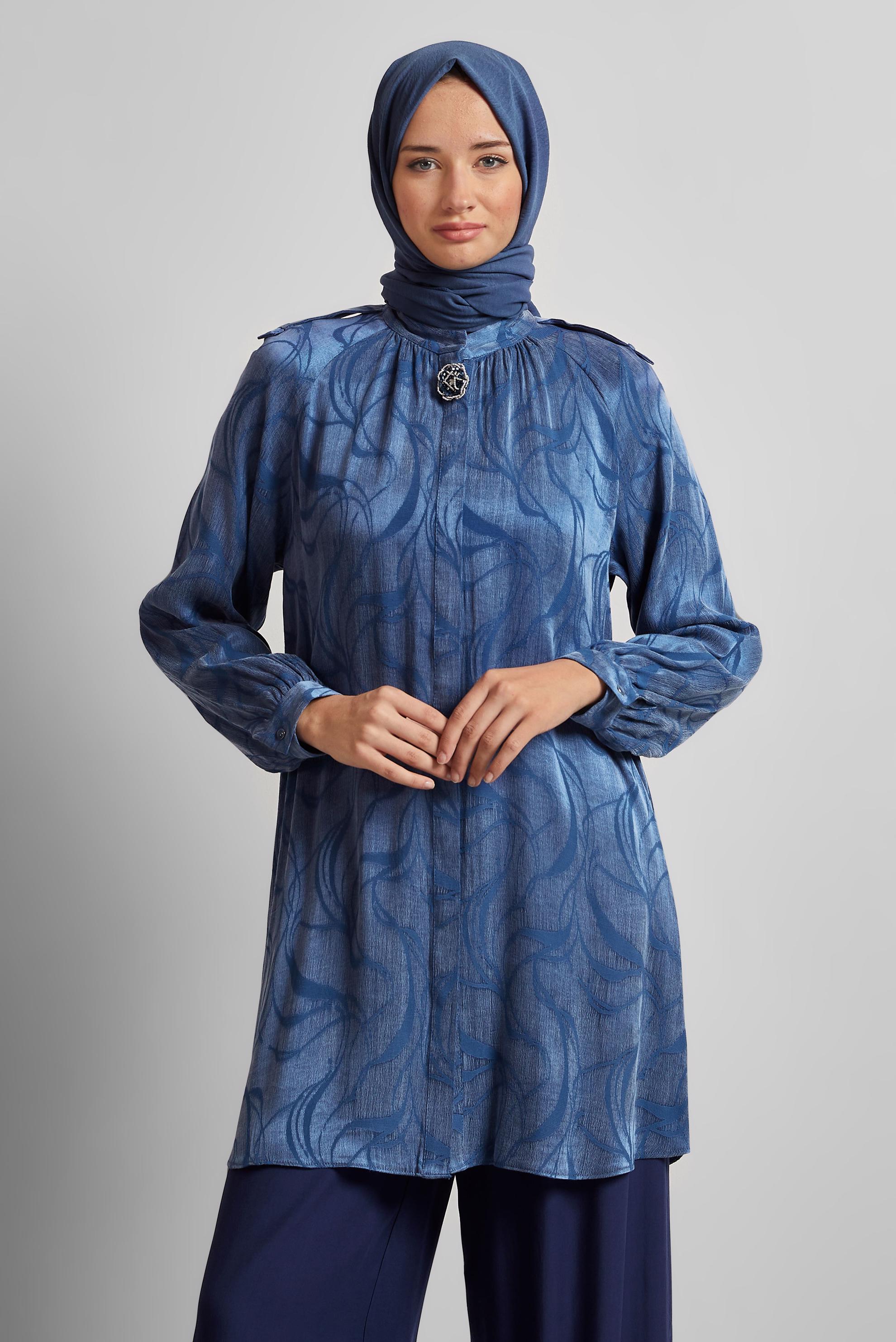 Tesettür giyim LACİVERT DESENLİ TUNİK 45652