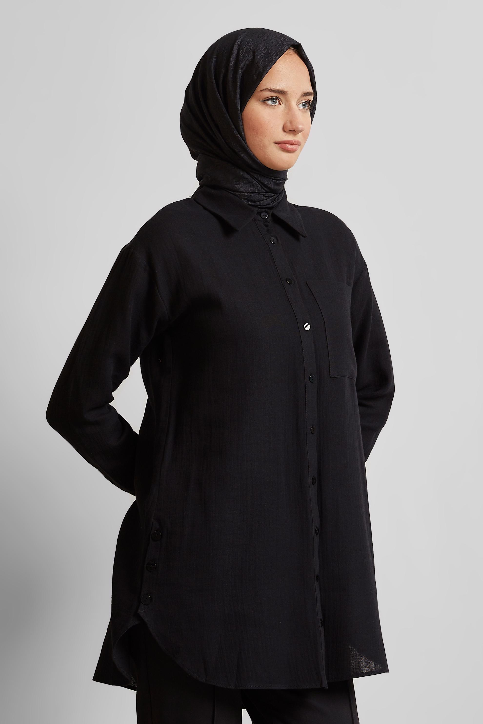 Tesettür giyim SİYAH PAMUKLU MÜSLİN TUNİK 45654